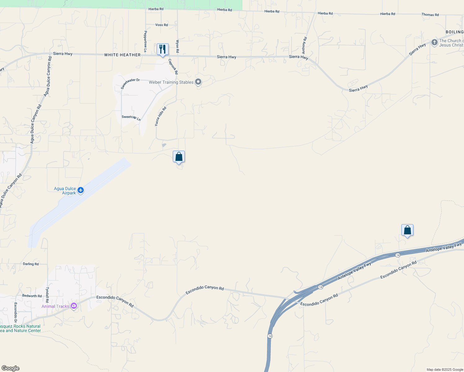 map of restaurants, bars, coffee shops, grocery stores, and more near in Agua Dulce
