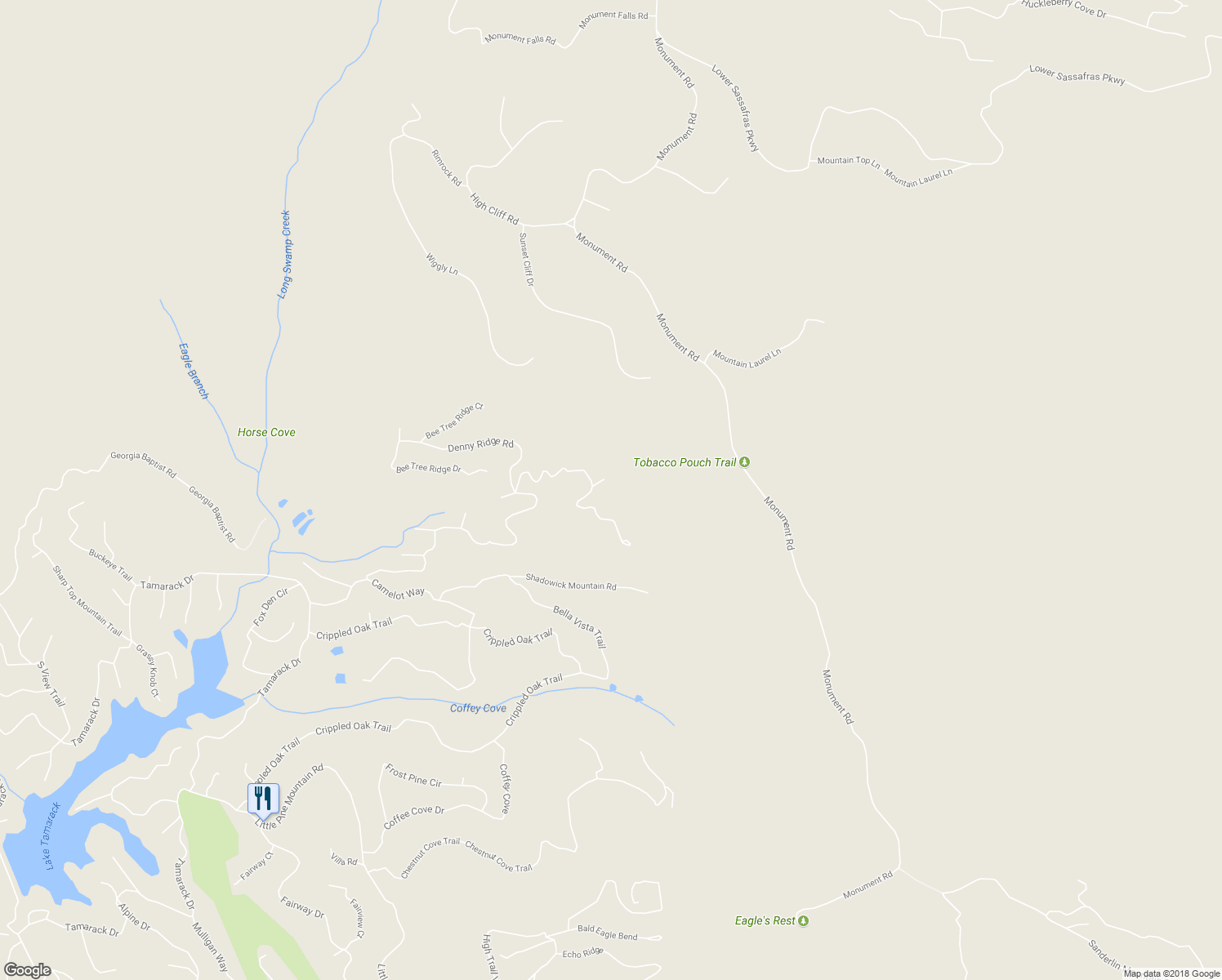 map of restaurants, bars, coffee shops, grocery stores, and more near 28 Sassafras Court in Jasper