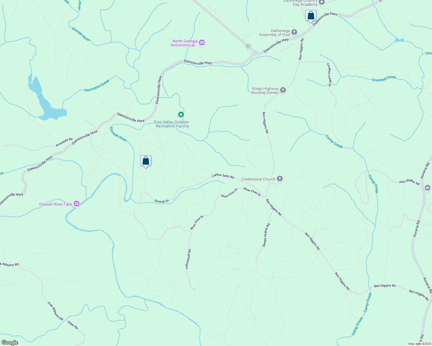 map of restaurants, bars, coffee shops, grocery stores, and more near 141 Etowah Cove Road in Dahlonega