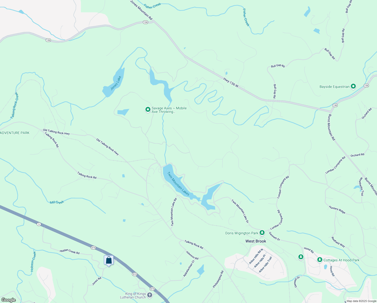 map of restaurants, bars, coffee shops, grocery stores, and more near Meadowlands Drive in Talking Rock