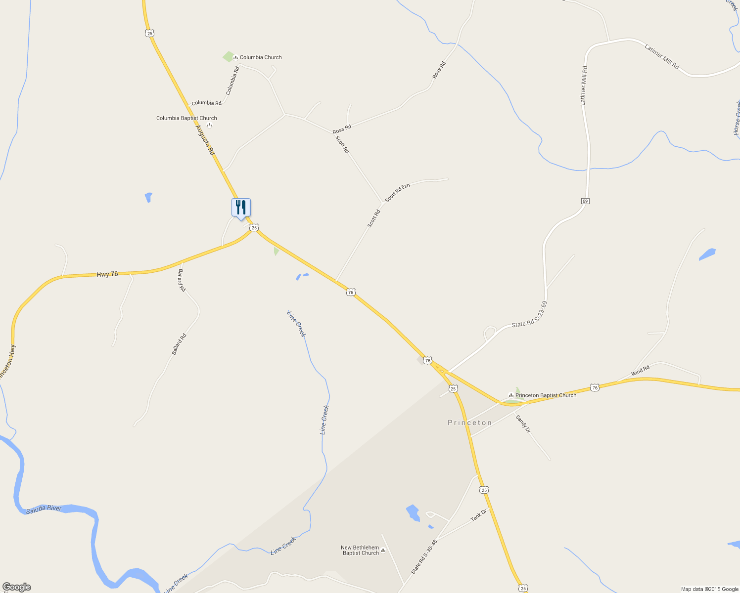 map of restaurants, bars, coffee shops, grocery stores, and more near 11719 Augusta Road in Honea Path