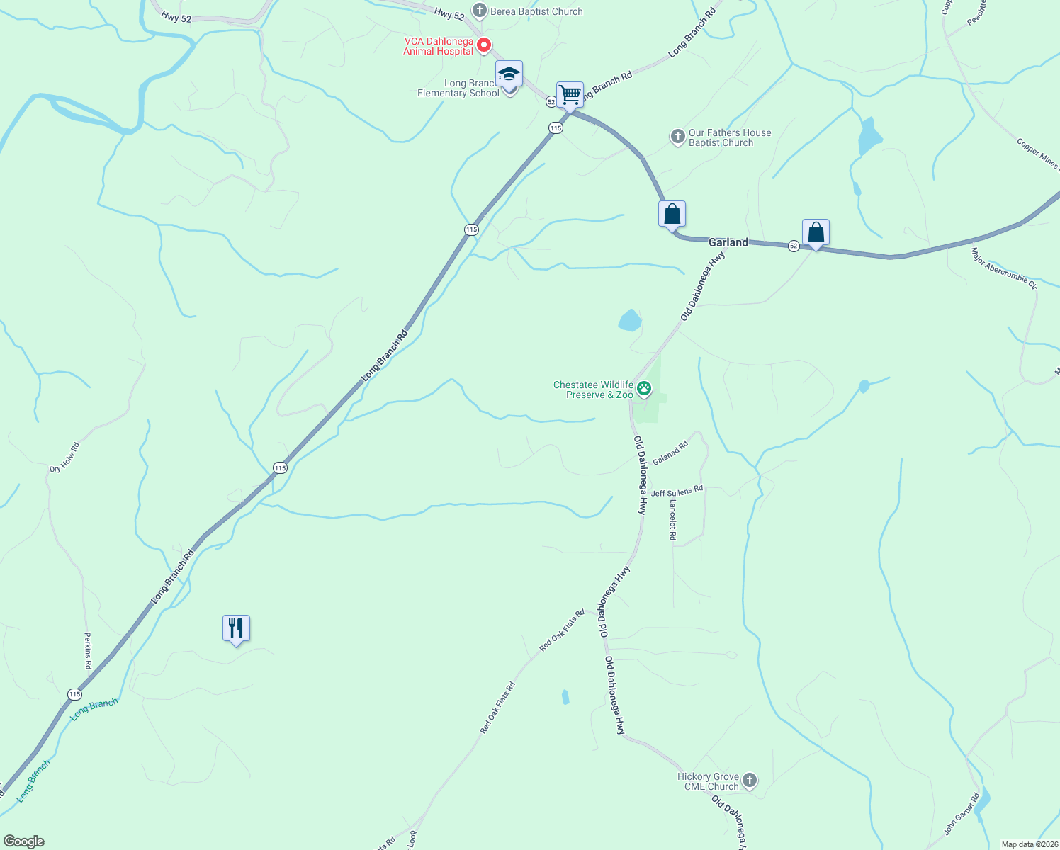map of restaurants, bars, coffee shops, grocery stores, and more near 70 Shenandoah Dr in Dahlonega