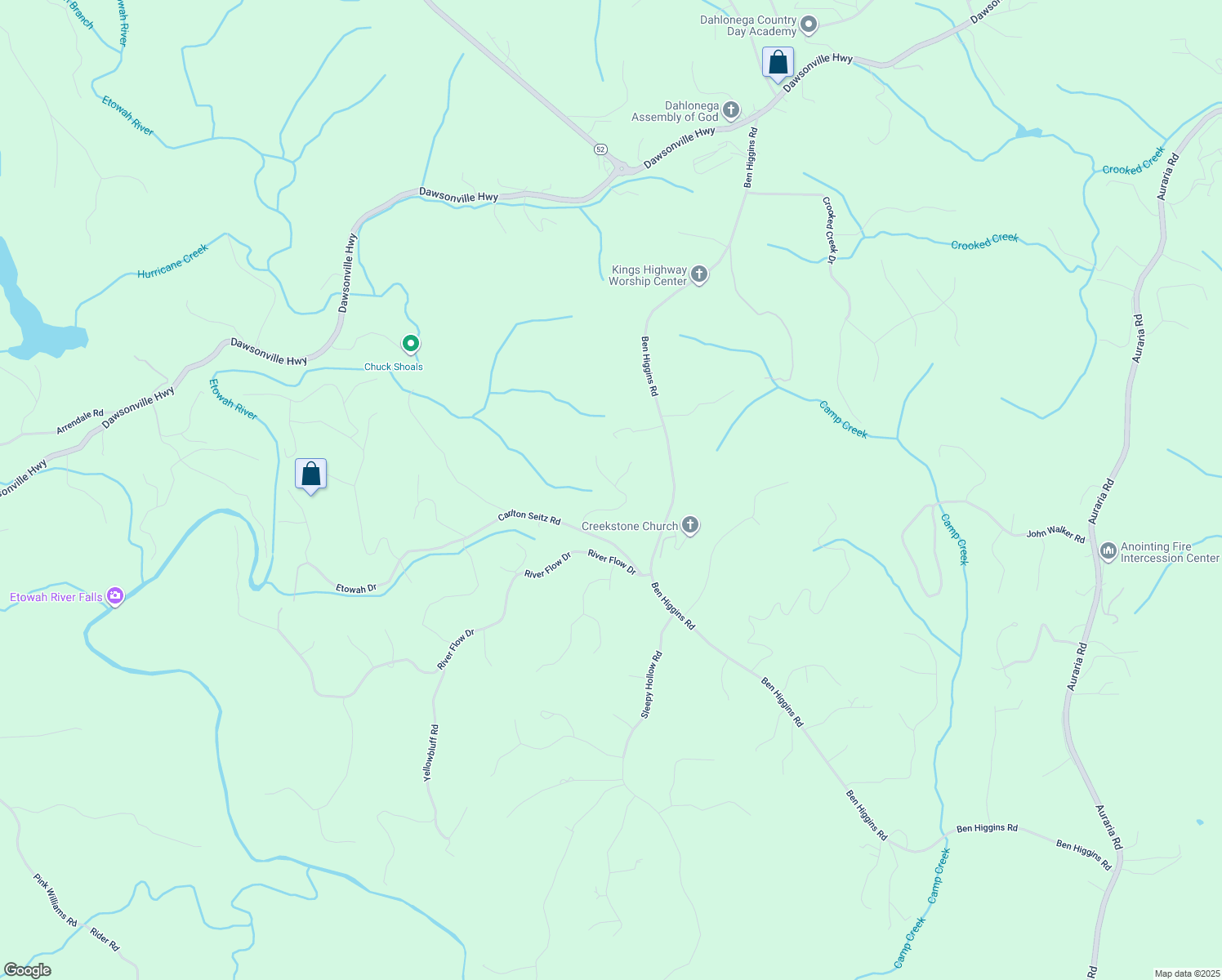 map of restaurants, bars, coffee shops, grocery stores, and more near 245 Royal Oaks Lane in Dahlonega