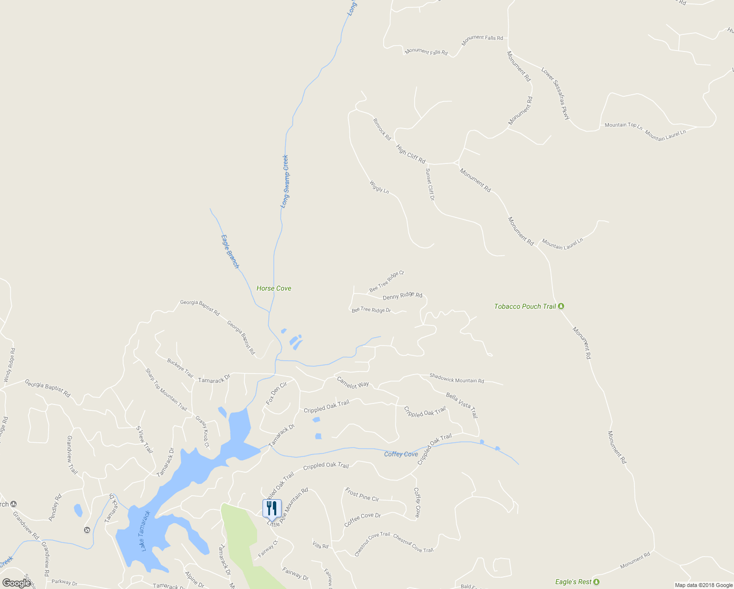 map of restaurants, bars, coffee shops, grocery stores, and more near 0 Denny Ridge Road in Jasper