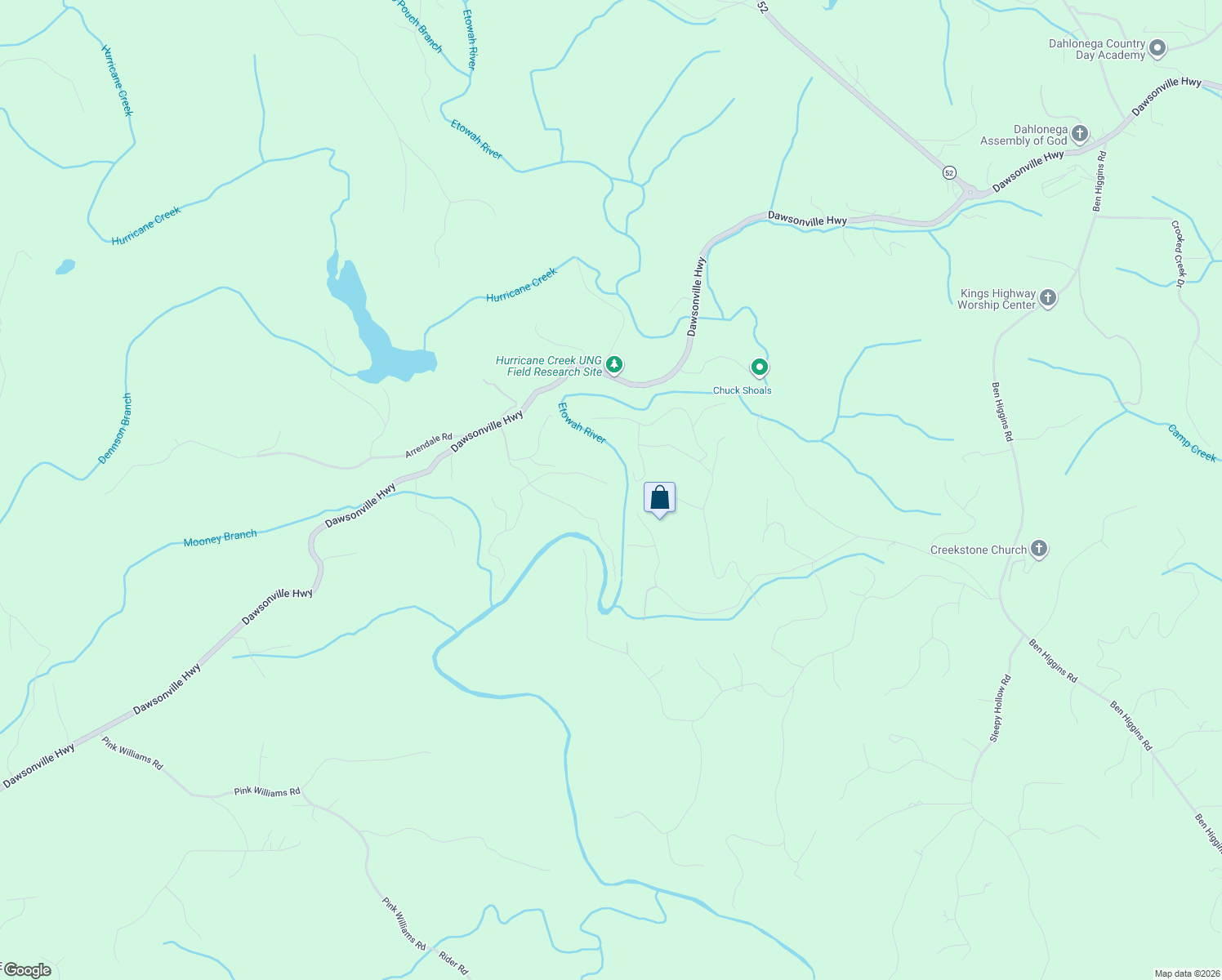 map of restaurants, bars, coffee shops, grocery stores, and more near 214 Buck Run East in Dahlonega