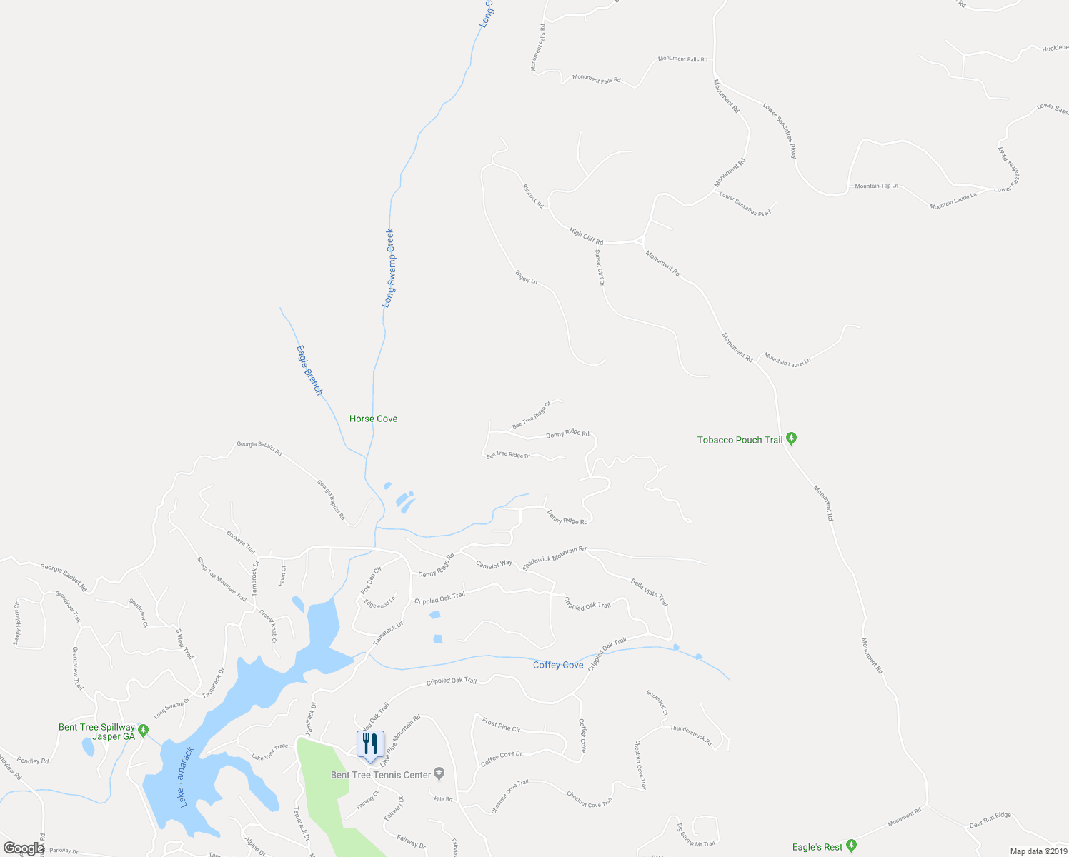 map of restaurants, bars, coffee shops, grocery stores, and more near 110 Bee Tree Ridge Court in Big Canoe