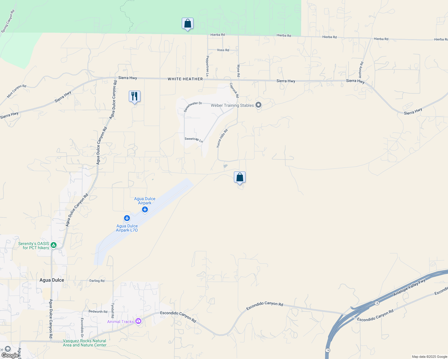 map of restaurants, bars, coffee shops, grocery stores, and more near White Fox Lane in Los Angeles County