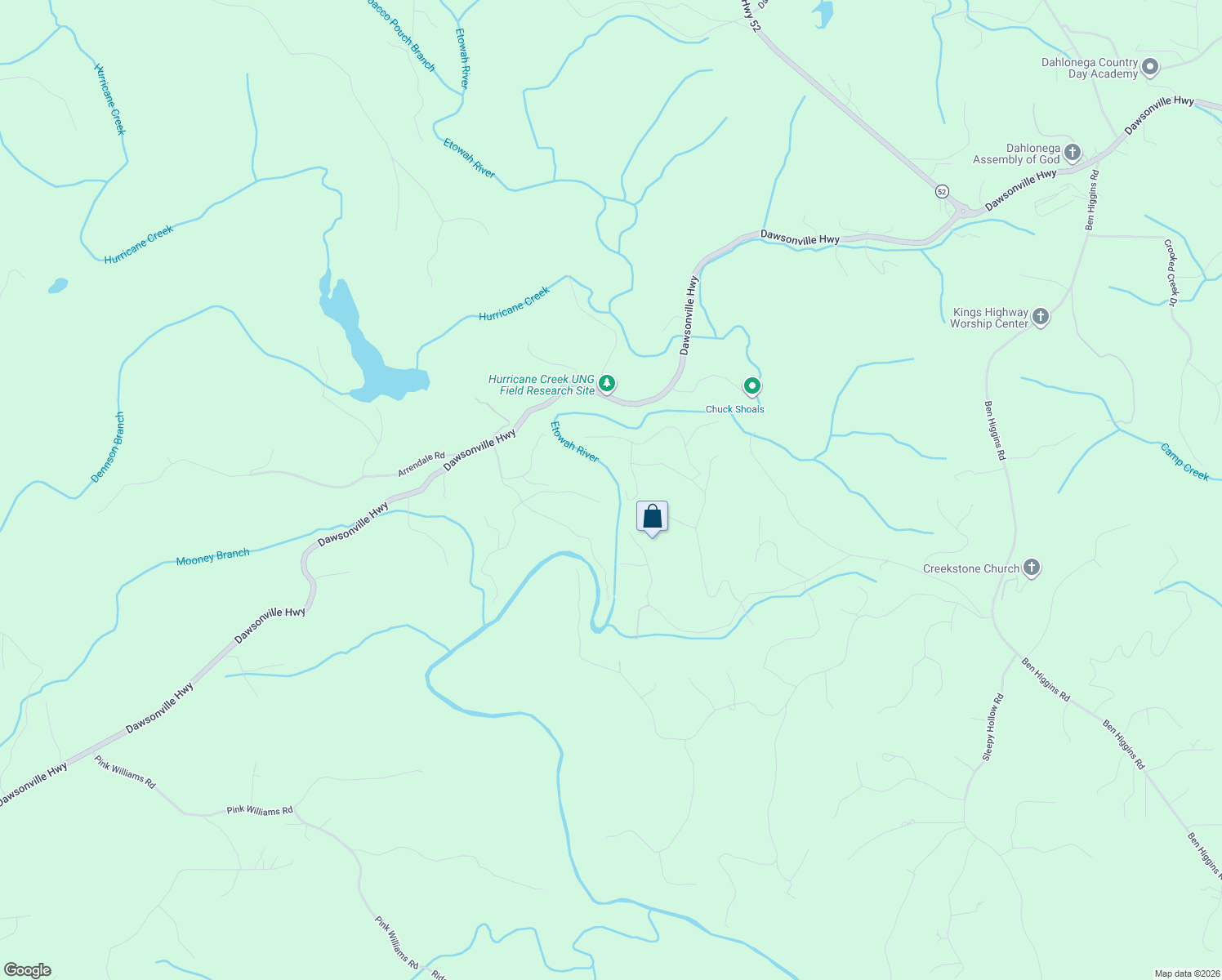 map of restaurants, bars, coffee shops, grocery stores, and more near 214 Buck Run East in Dahlonega
