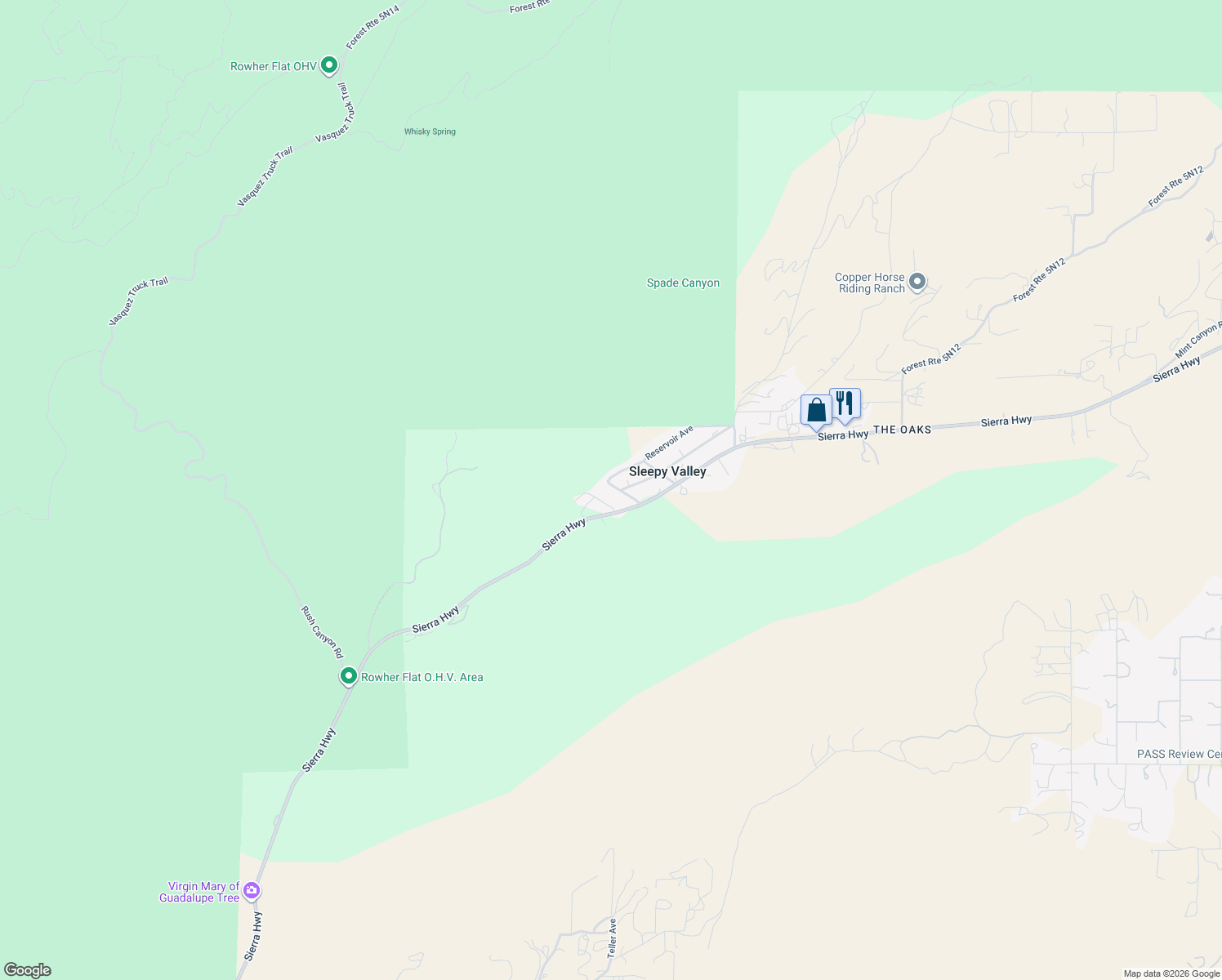 map of restaurants, bars, coffee shops, grocery stores, and more near in Agua Dulce