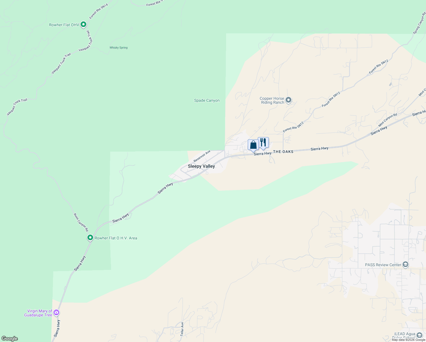 map of restaurants, bars, coffee shops, grocery stores, and more near in Agua Dulce