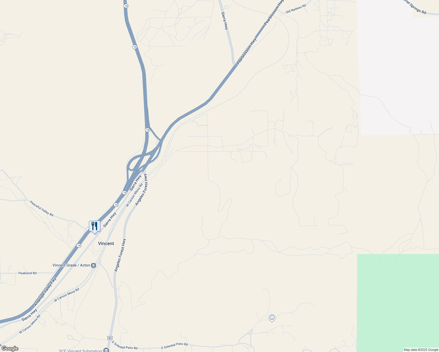 map of restaurants, bars, coffee shops, grocery stores, and more near North Rough Road in Palmdale