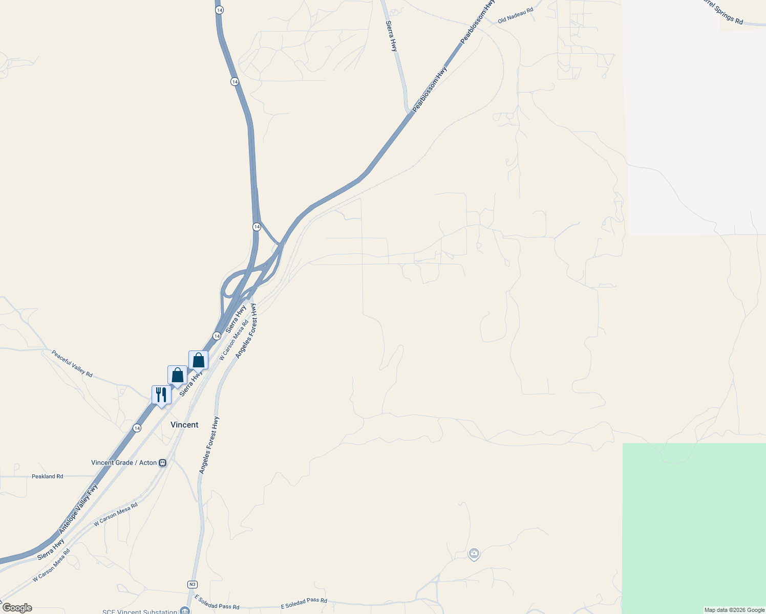 map of restaurants, bars, coffee shops, grocery stores, and more near in Palmdale