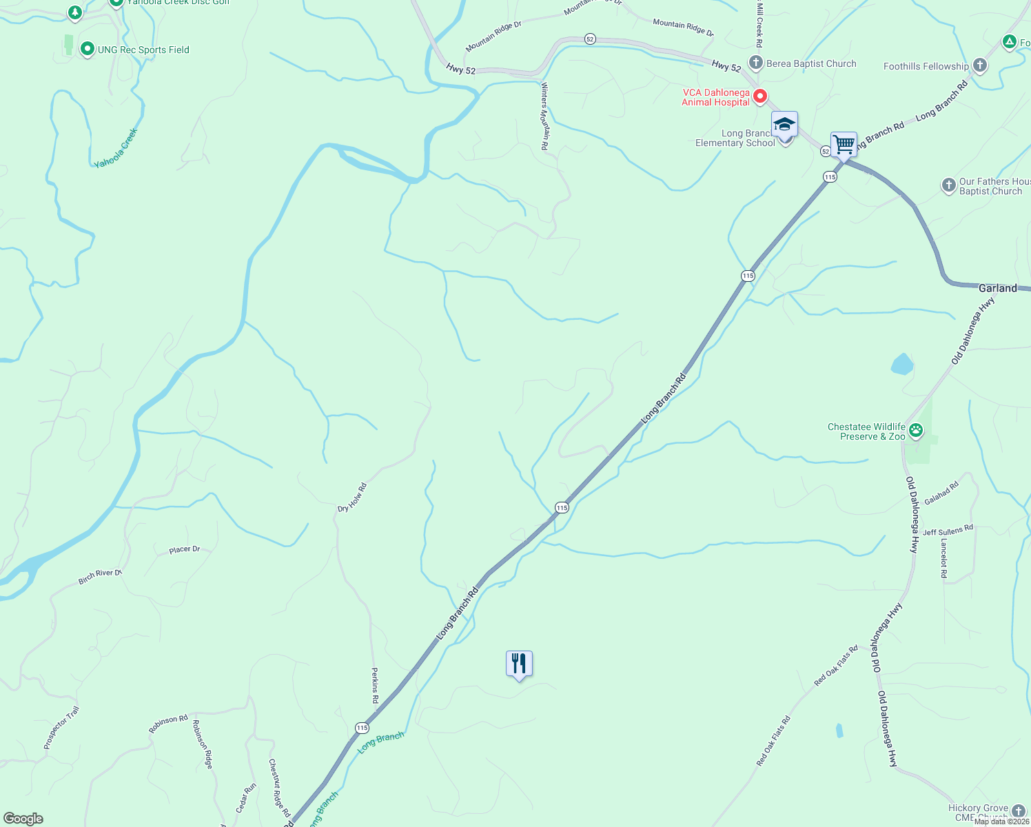 map of restaurants, bars, coffee shops, grocery stores, and more near 1200 Azalea Ridge in Dahlonega