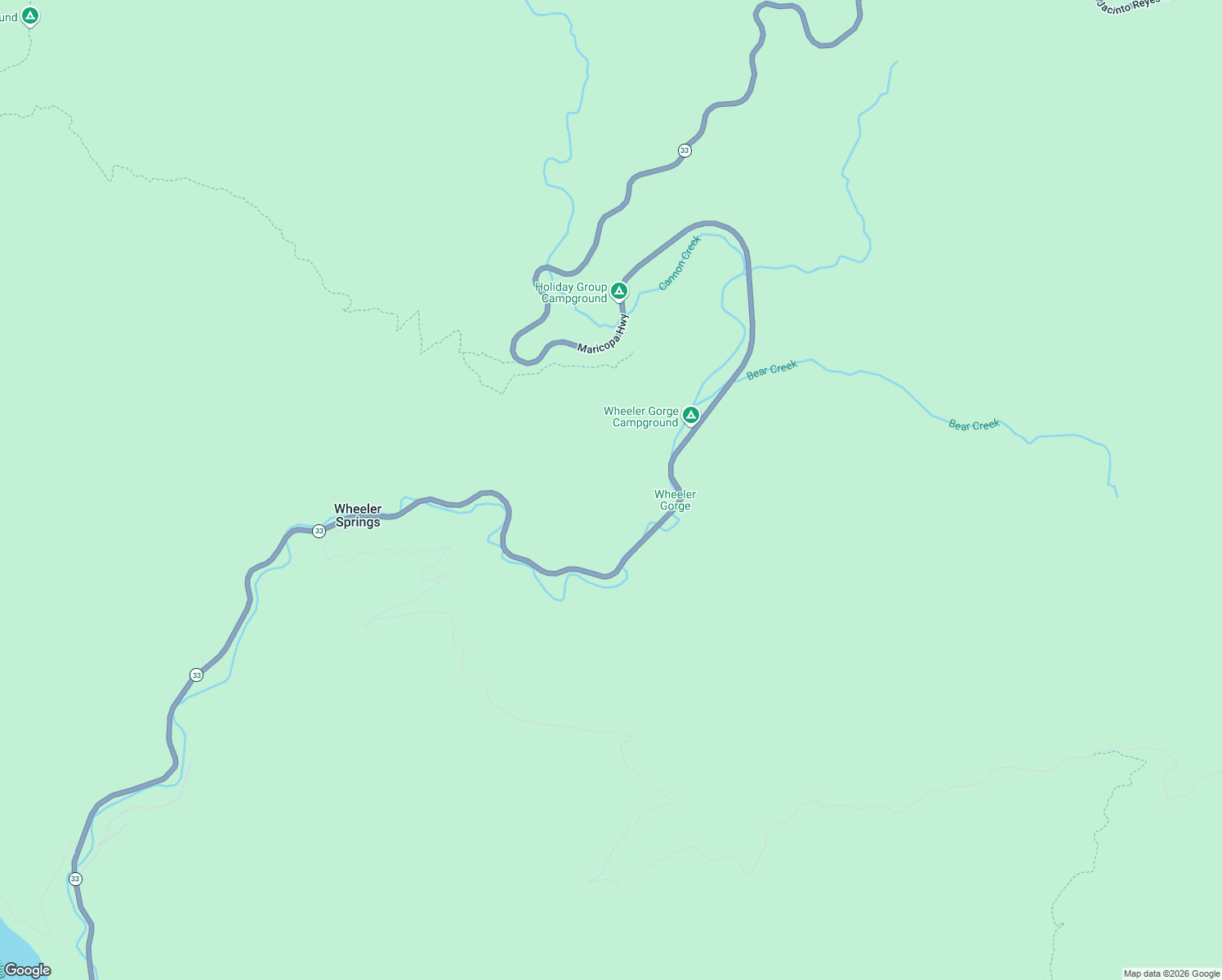 map of restaurants, bars, coffee shops, grocery stores, and more near 16985 Highway 33 in Ojai