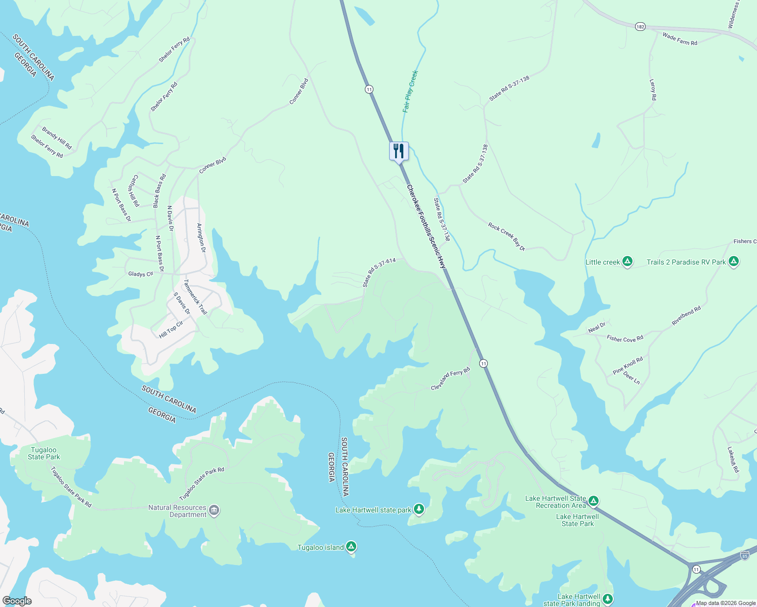 map of restaurants, bars, coffee shops, grocery stores, and more near 251 Cherokee Drive in Fair Play