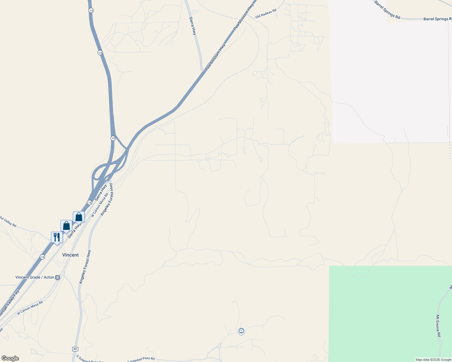 map of restaurants, bars, coffee shops, grocery stores, and more near 1710 Katee Lane in Palmdale