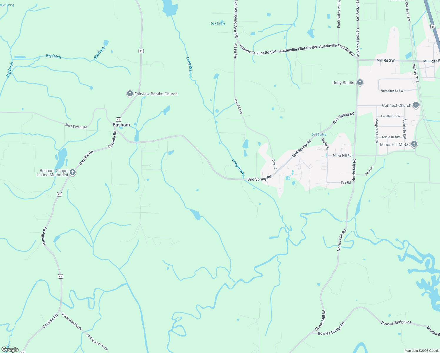 map of restaurants, bars, coffee shops, grocery stores, and more near 895 Bird Spring Road Southwest in Hartselle
