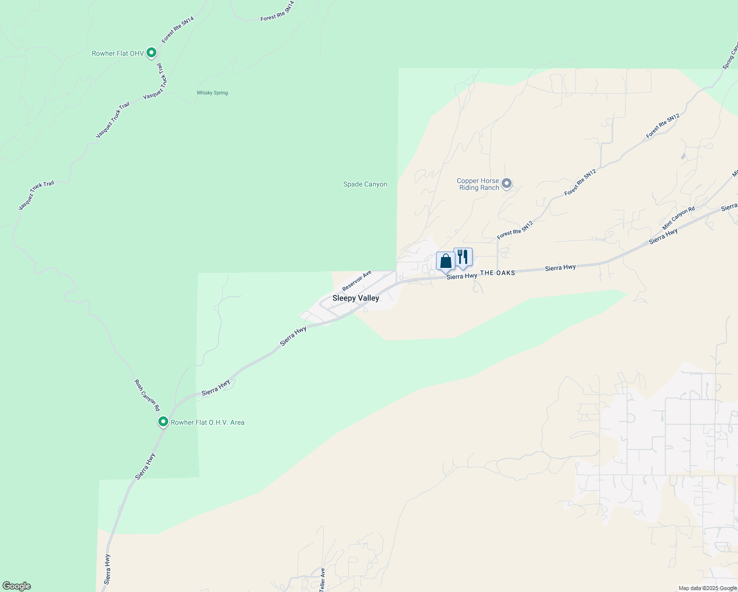 map of restaurants, bars, coffee shops, grocery stores, and more near 13111 Sierra Highway in Agua Dulce