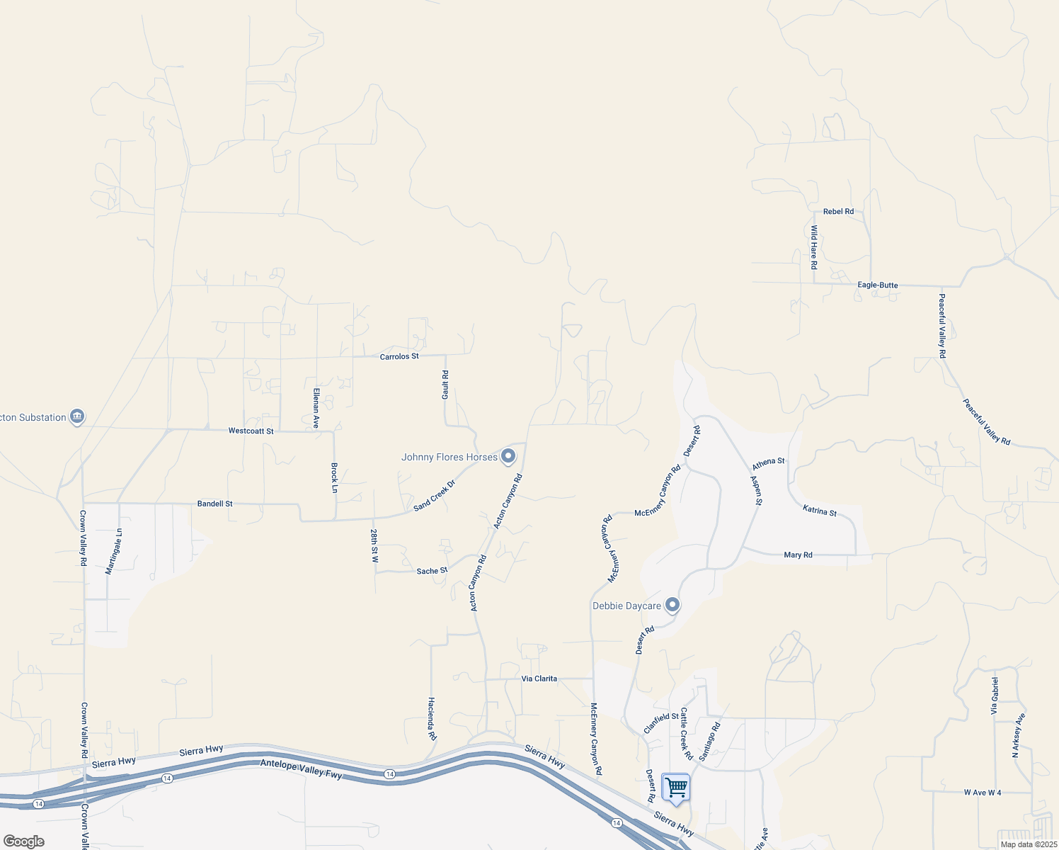 map of restaurants, bars, coffee shops, grocery stores, and more near Mountain Springs Road in Los Angeles County