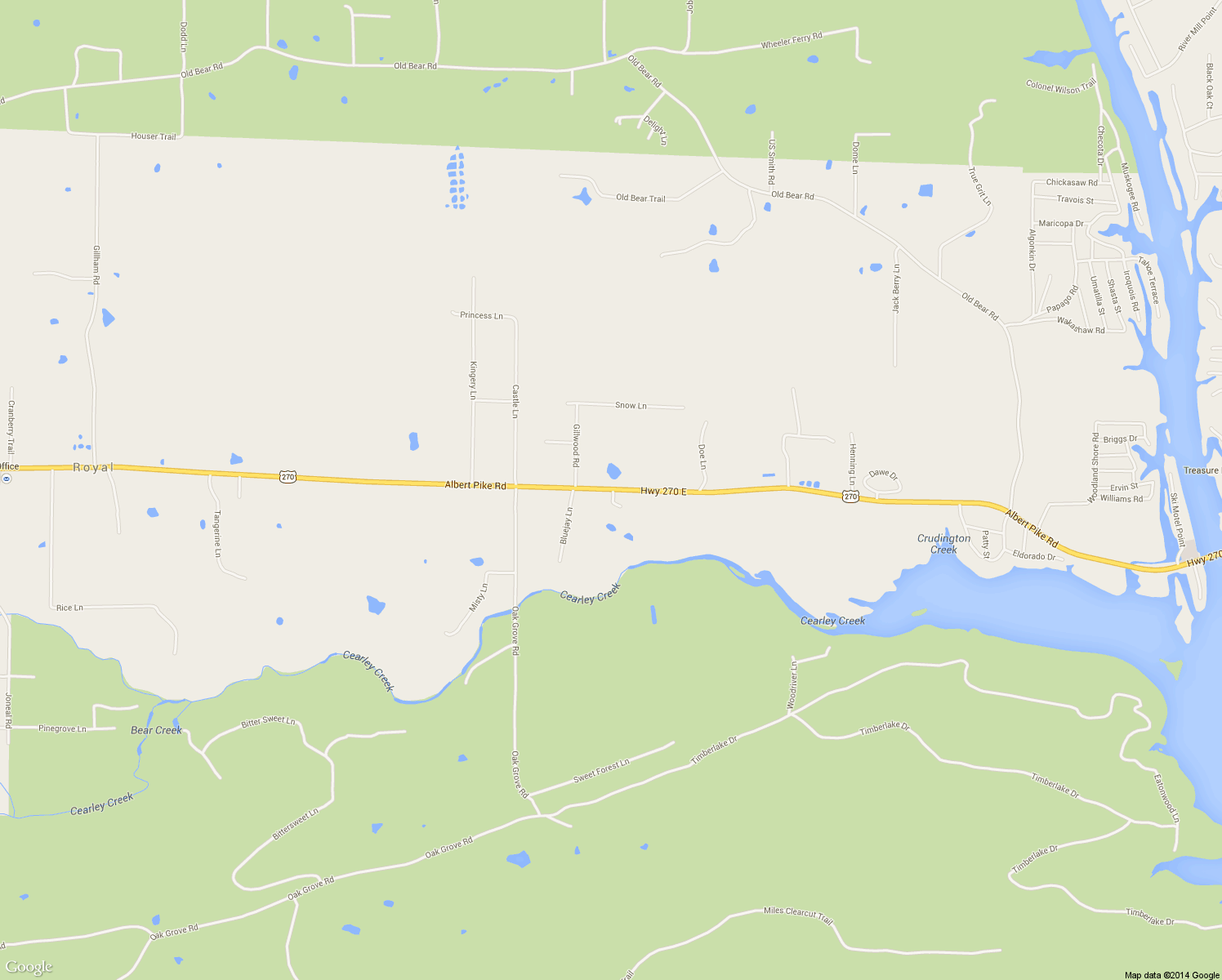 map of restaurants, bars, coffee shops, grocery stores, and more near 5945 Albert Pike Road in Royal