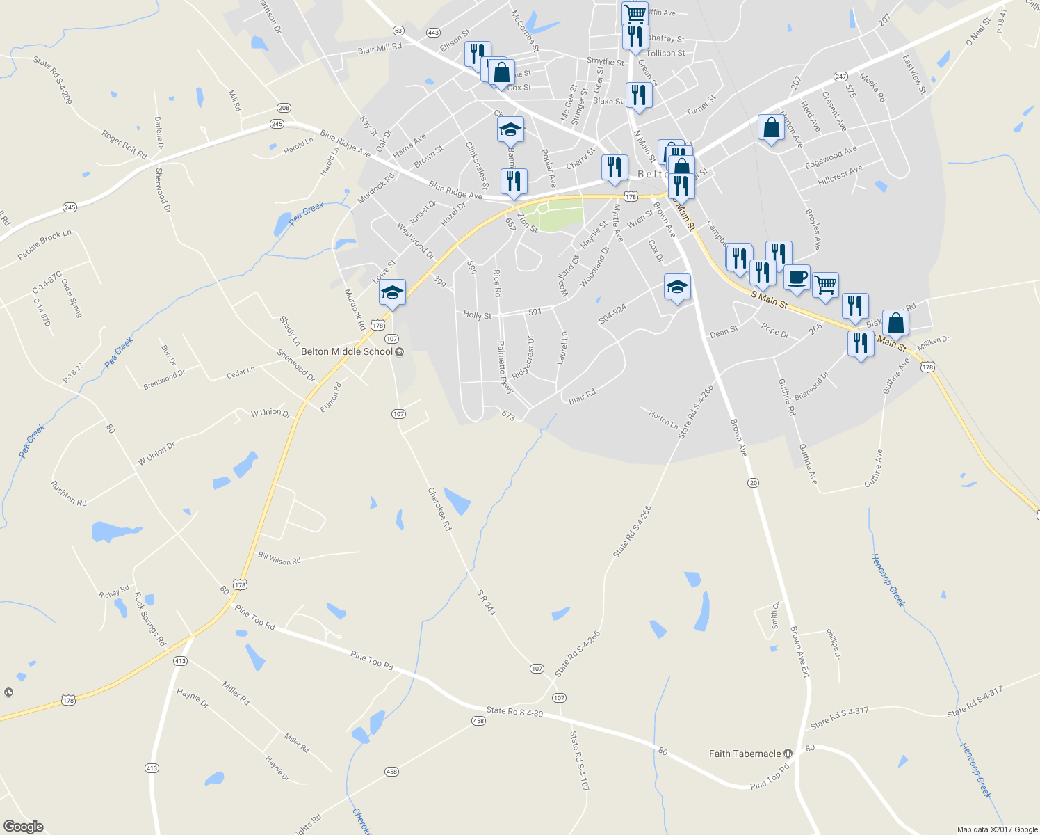 map of restaurants, bars, coffee shops, grocery stores, and more near 105 Dogwood Drive in Belton