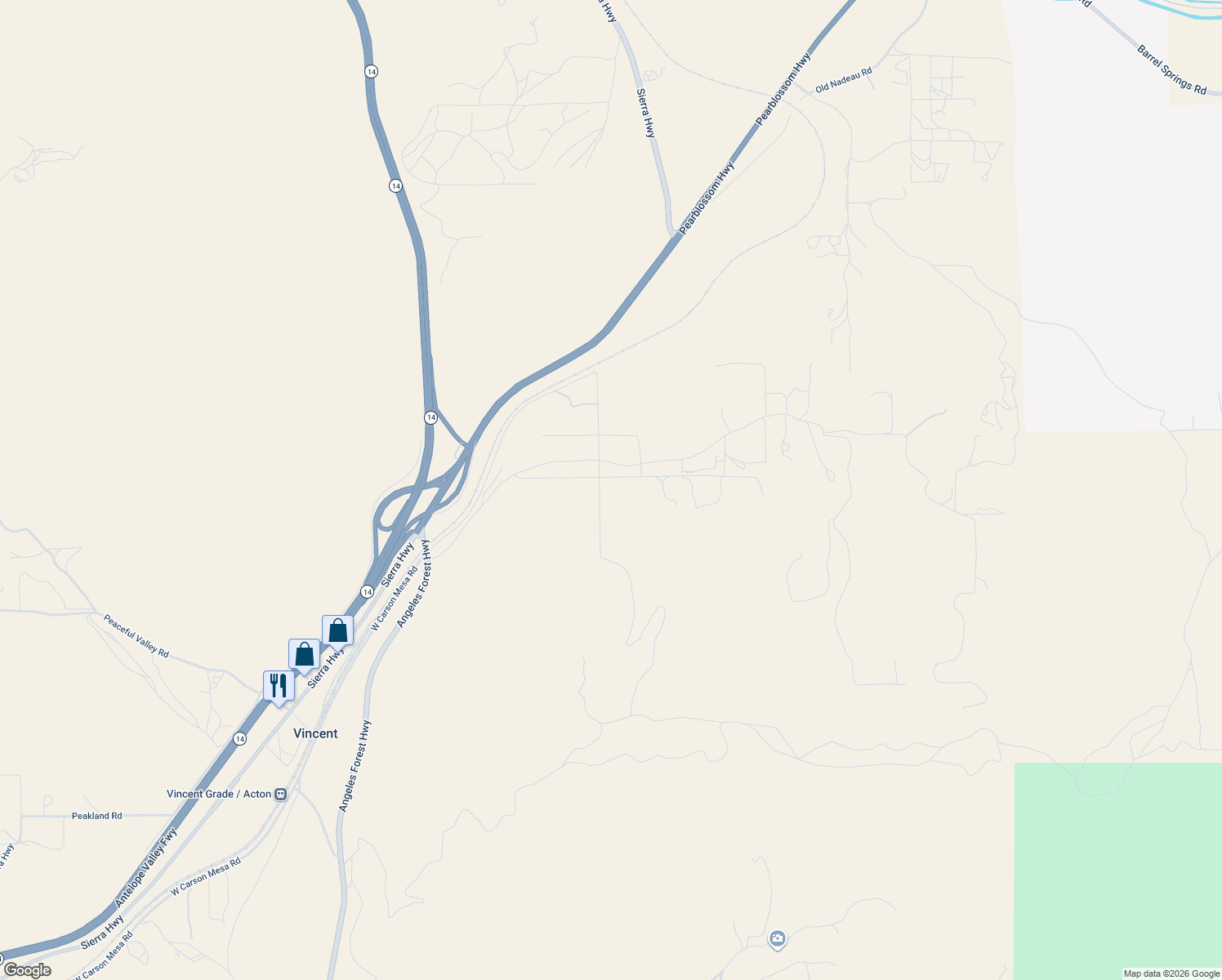 map of restaurants, bars, coffee shops, grocery stores, and more near Katee Lane in Palmdale