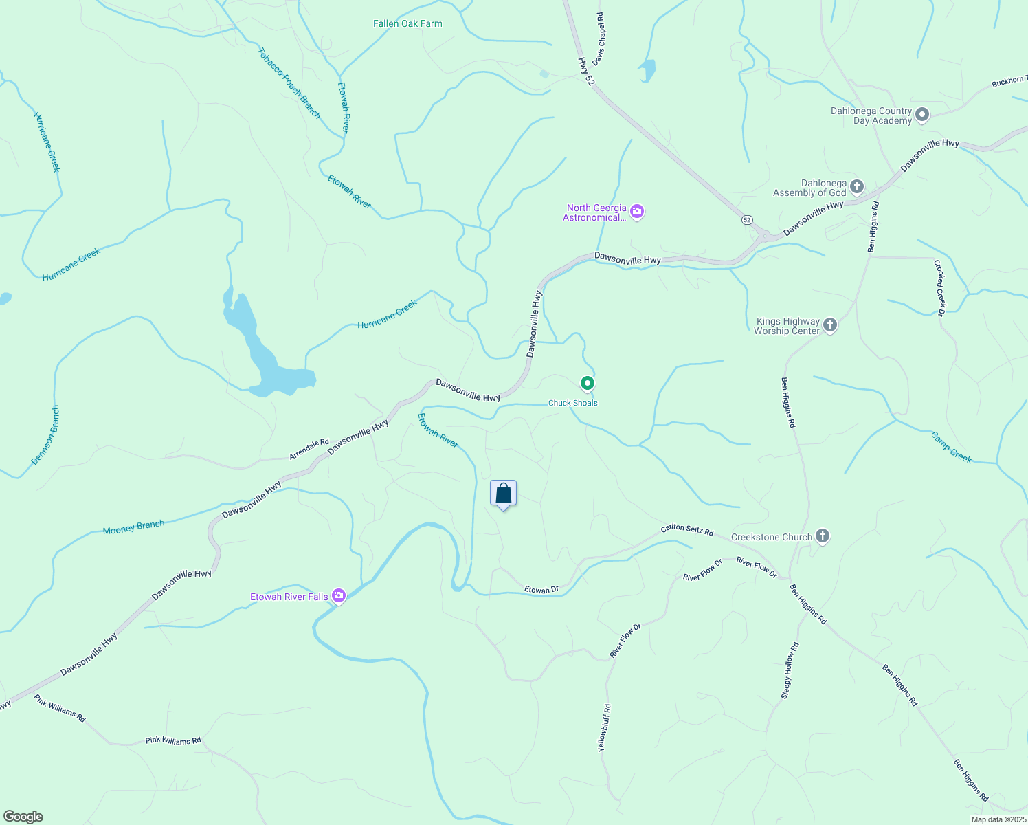 map of restaurants, bars, coffee shops, grocery stores, and more near 218 River Drive in Dahlonega