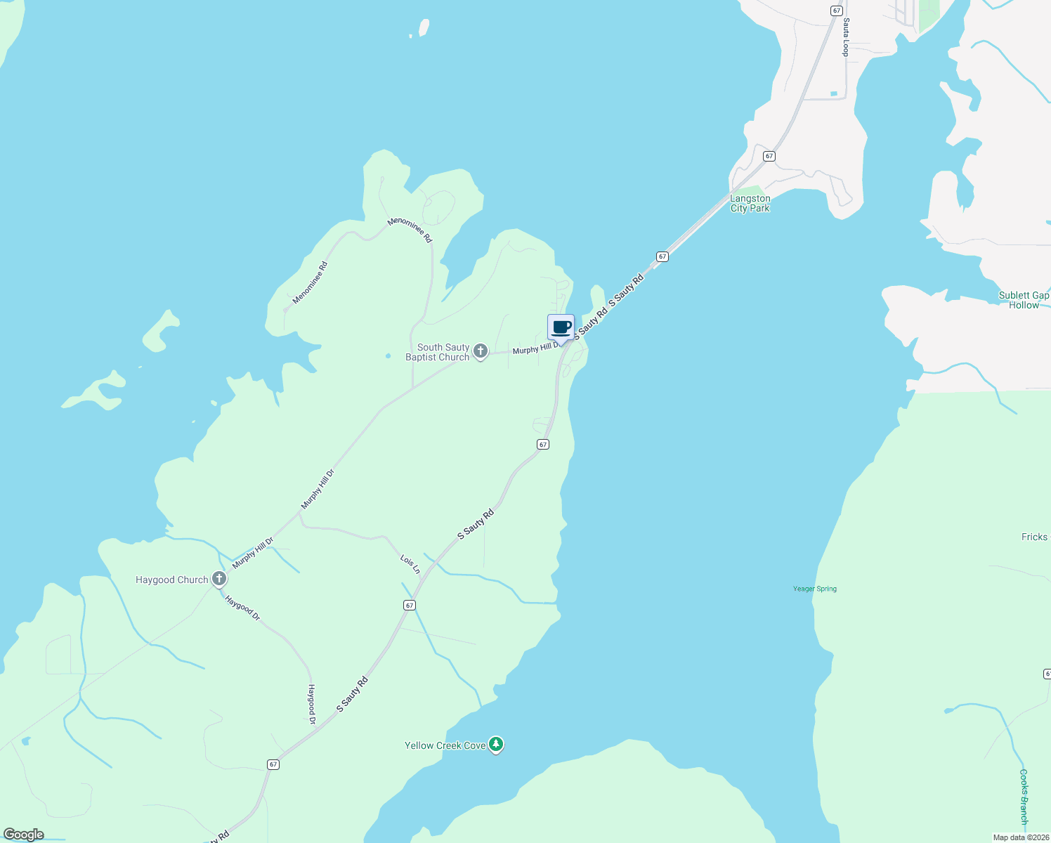 map of restaurants, bars, coffee shops, grocery stores, and more near 116 South Sauty Road in Langston