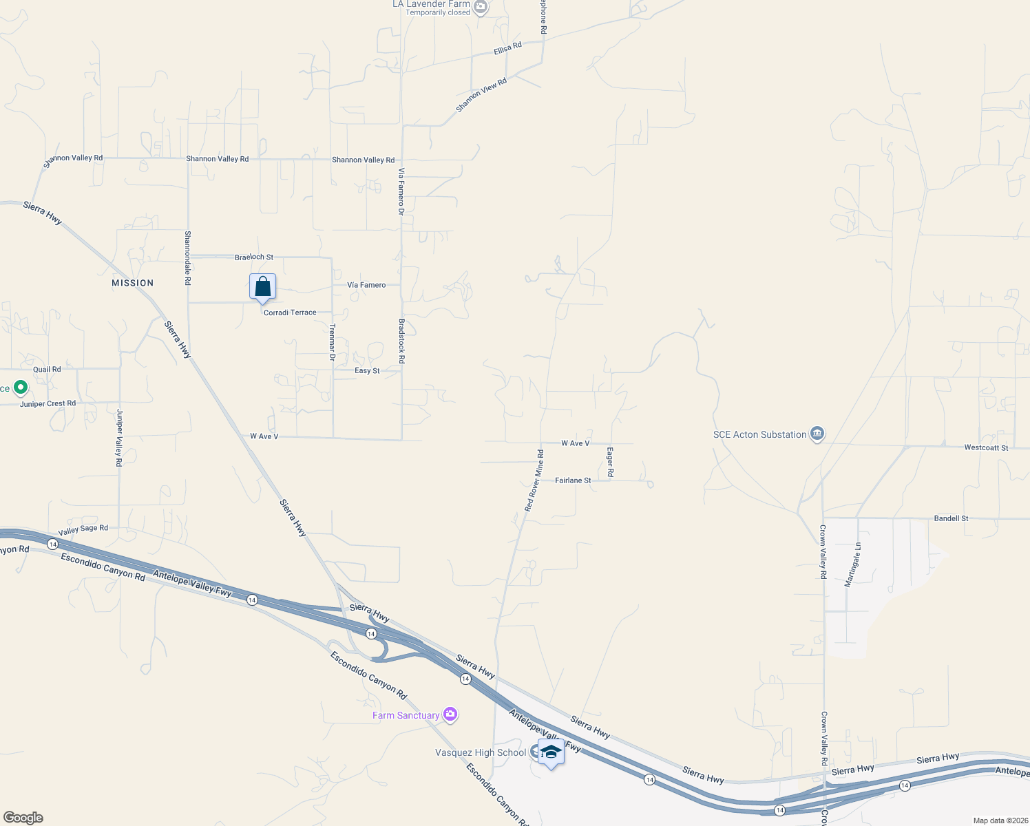map of restaurants, bars, coffee shops, grocery stores, and more near 34750 Garlock Road in Acton