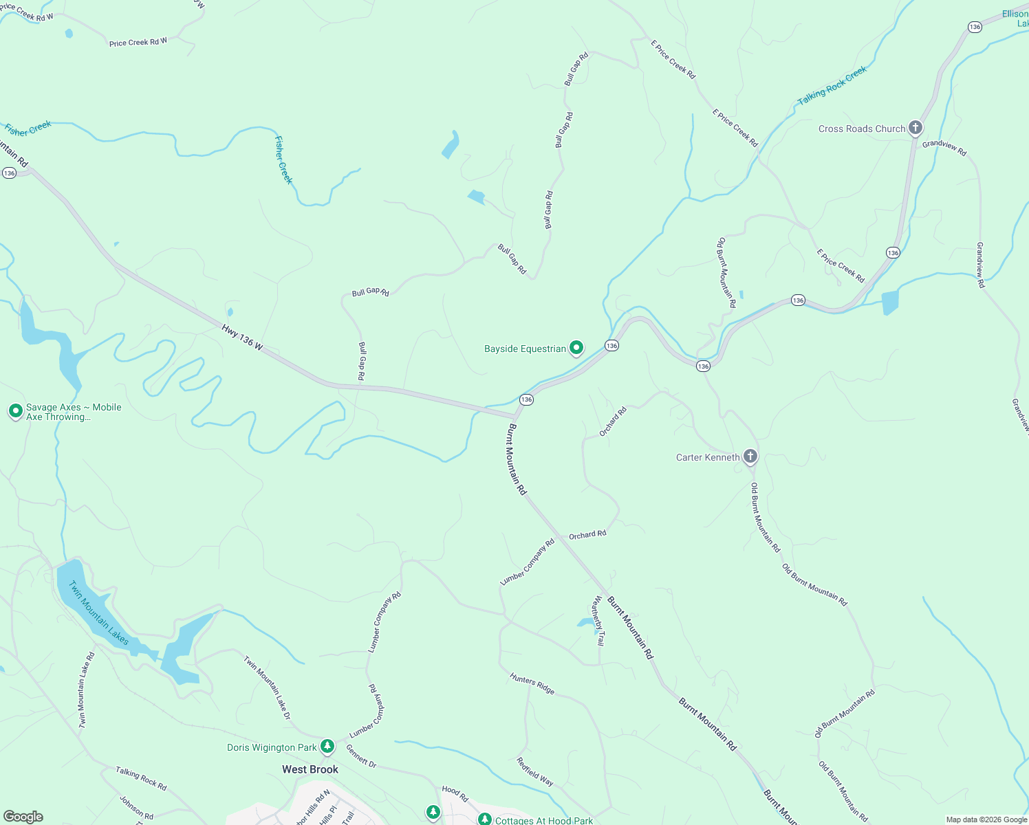 map of restaurants, bars, coffee shops, grocery stores, and more near Highway 136 West in Talking Rock