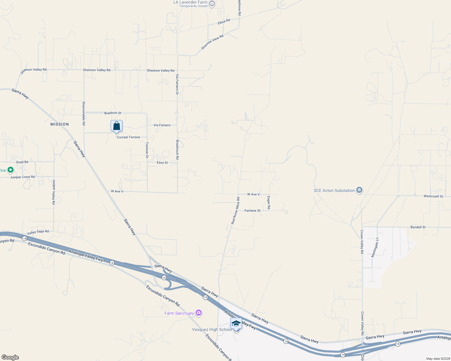 map of restaurants, bars, coffee shops, grocery stores, and more near 34750 Garlock Road in Acton