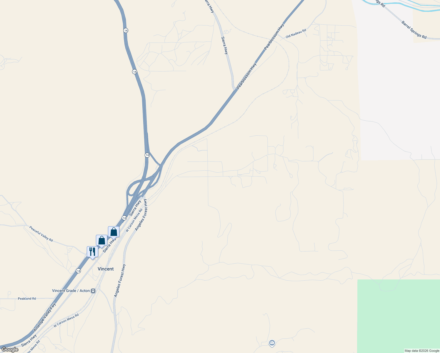 map of restaurants, bars, coffee shops, grocery stores, and more near Katee Lane in Palmdale
