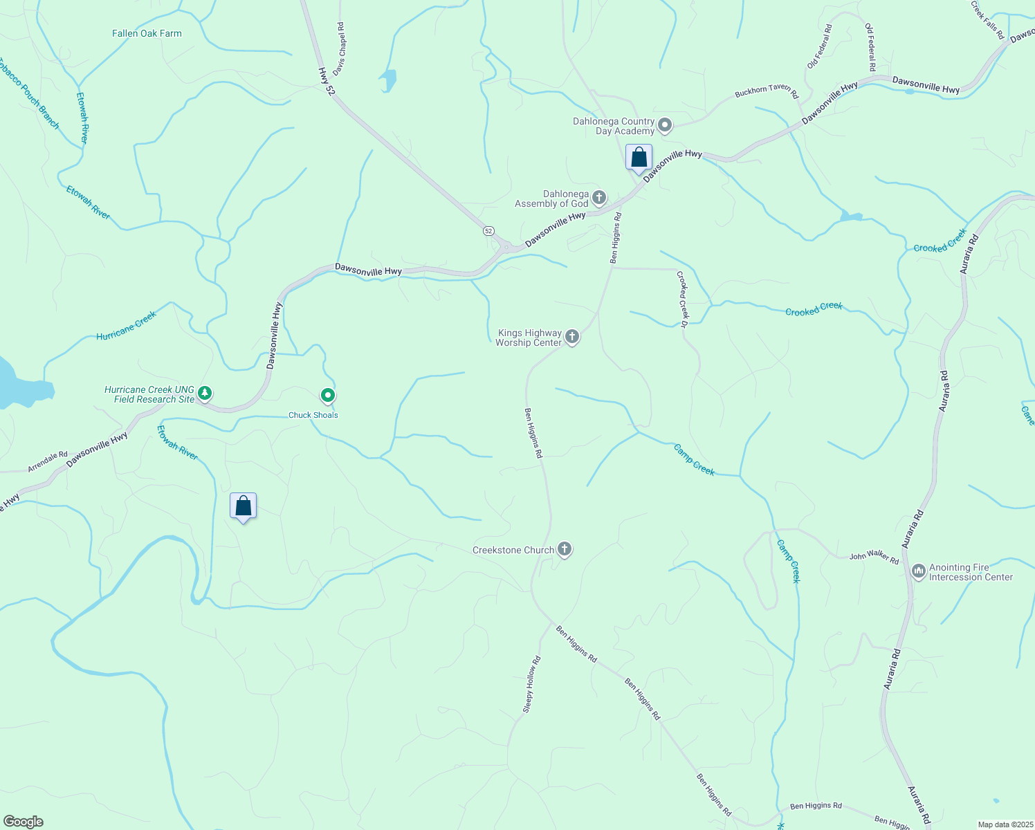 map of restaurants, bars, coffee shops, grocery stores, and more near 858 Ben Higgins Road in Dahlonega