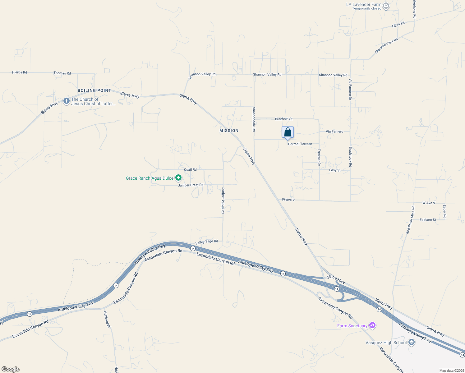 map of restaurants, bars, coffee shops, grocery stores, and more near 34910 Juniper Valley Road in Agua Dulce