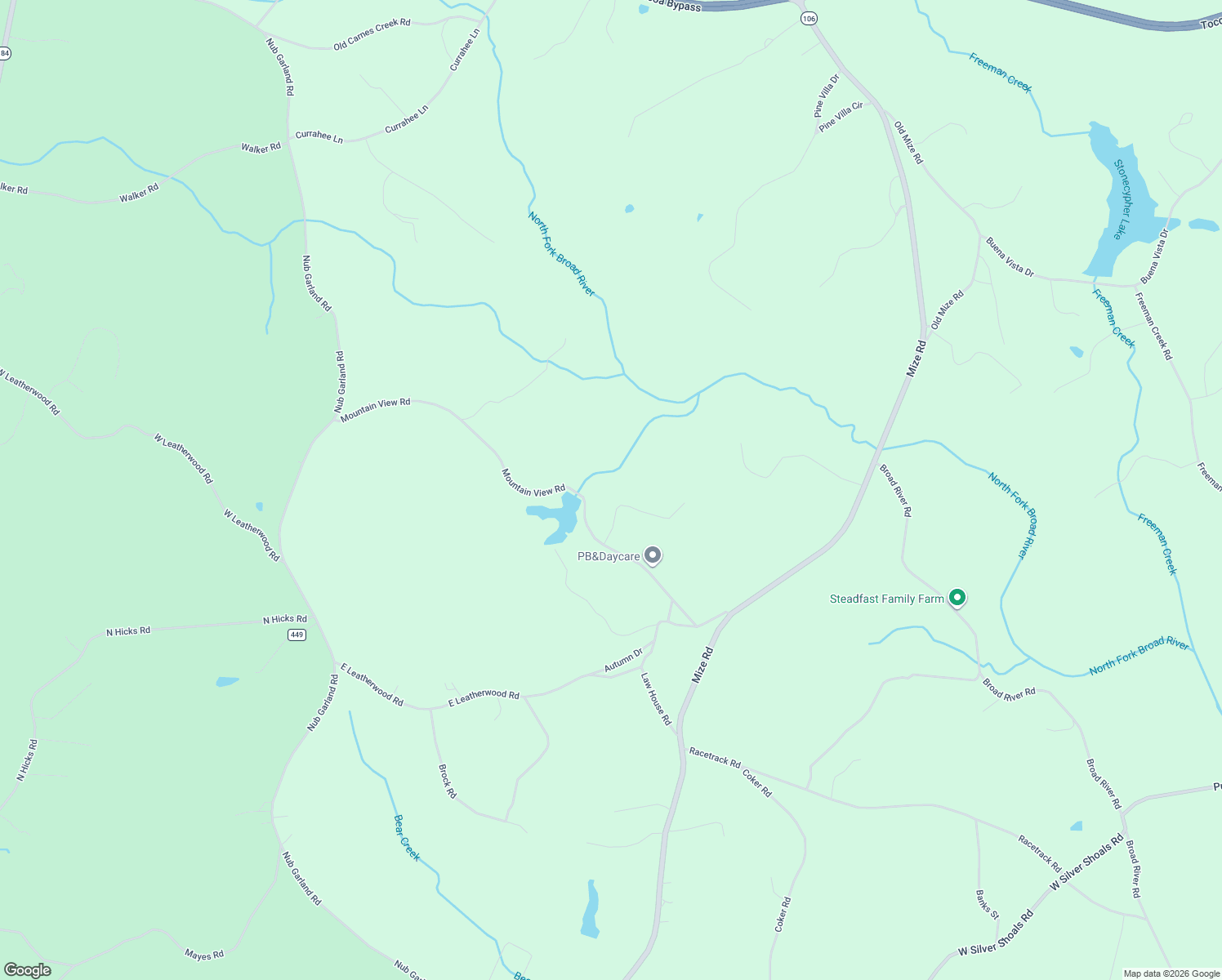 map of restaurants, bars, coffee shops, grocery stores, and more near 129 McMurray Circle in Toccoa
