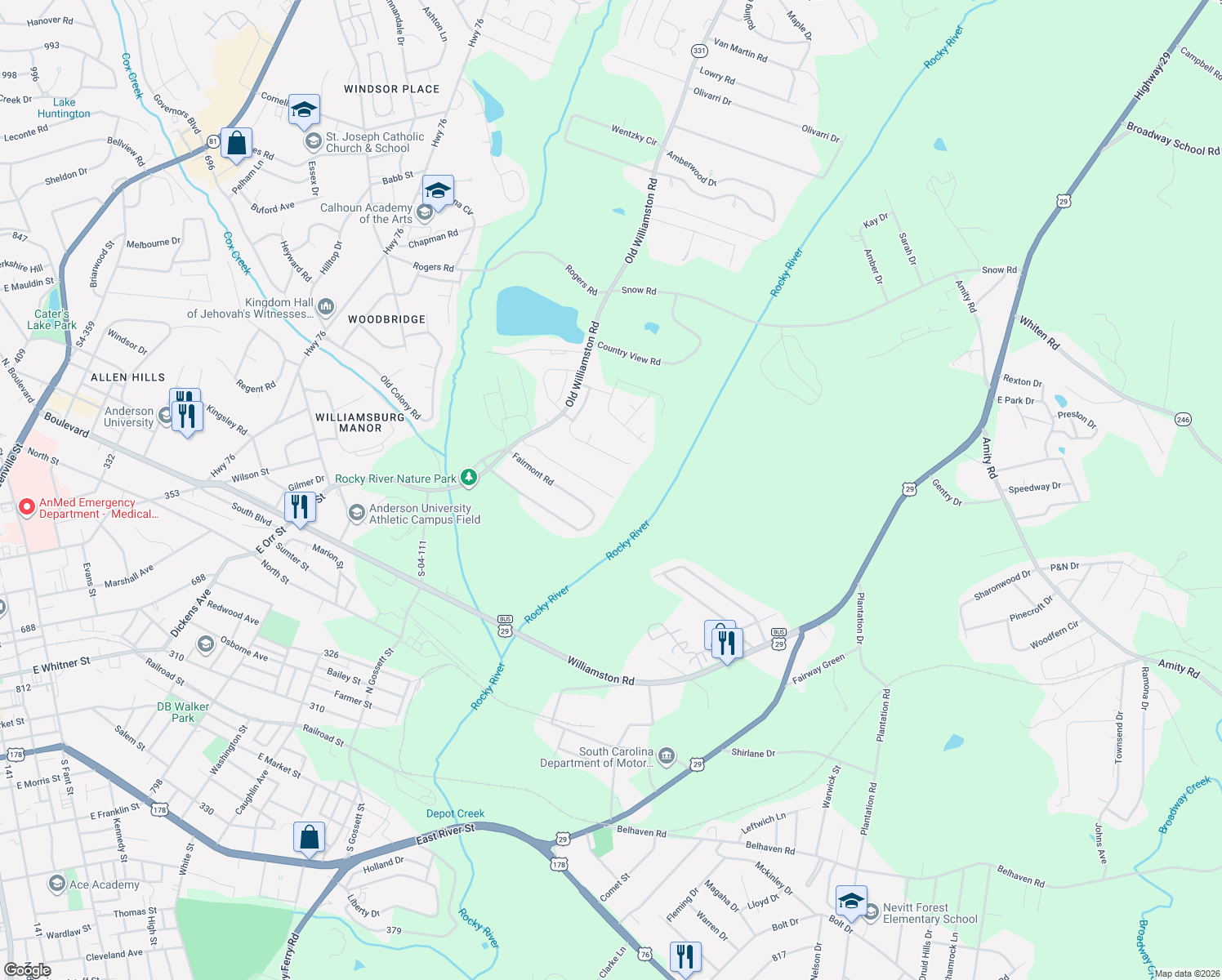 map of restaurants, bars, coffee shops, grocery stores, and more near 137 P-10-81 in Anderson