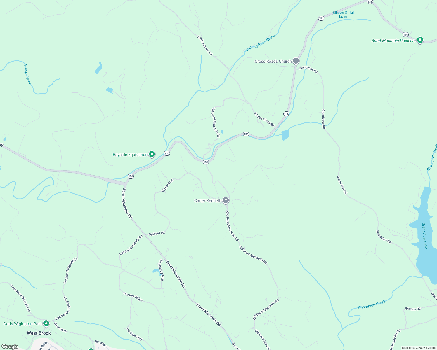 map of restaurants, bars, coffee shops, grocery stores, and more near 3280 Old Burnt Mountain Road in Jasper