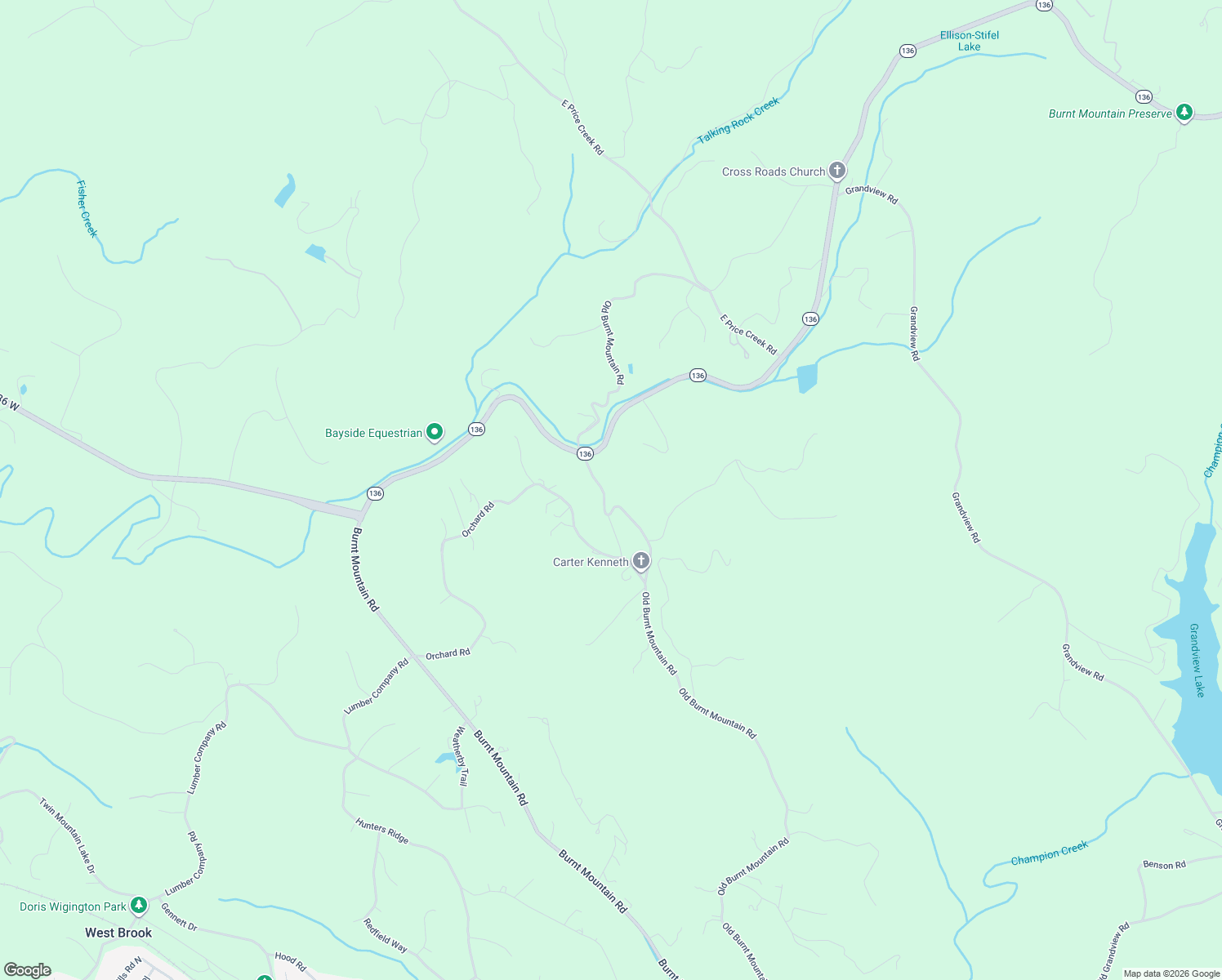 map of restaurants, bars, coffee shops, grocery stores, and more near 3280 Old Burnt Mountain Road in Jasper