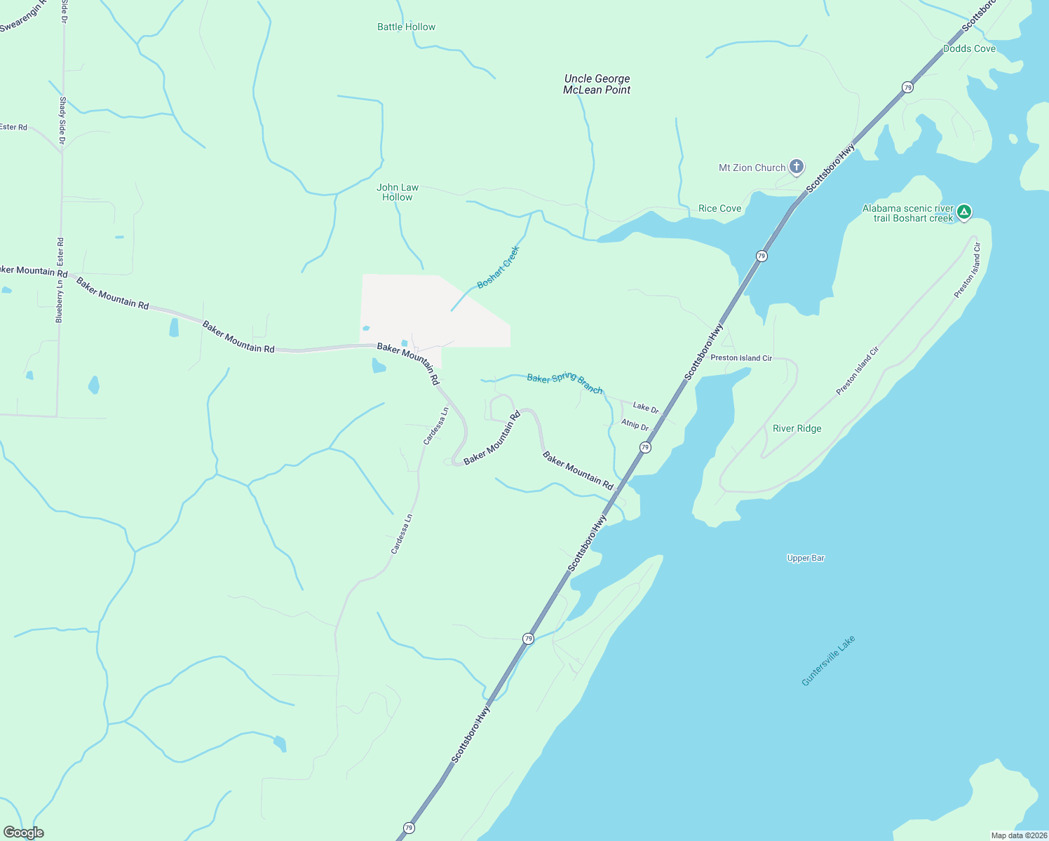 map of restaurants, bars, coffee shops, grocery stores, and more near 2219 Baker Mountain Road in Grant