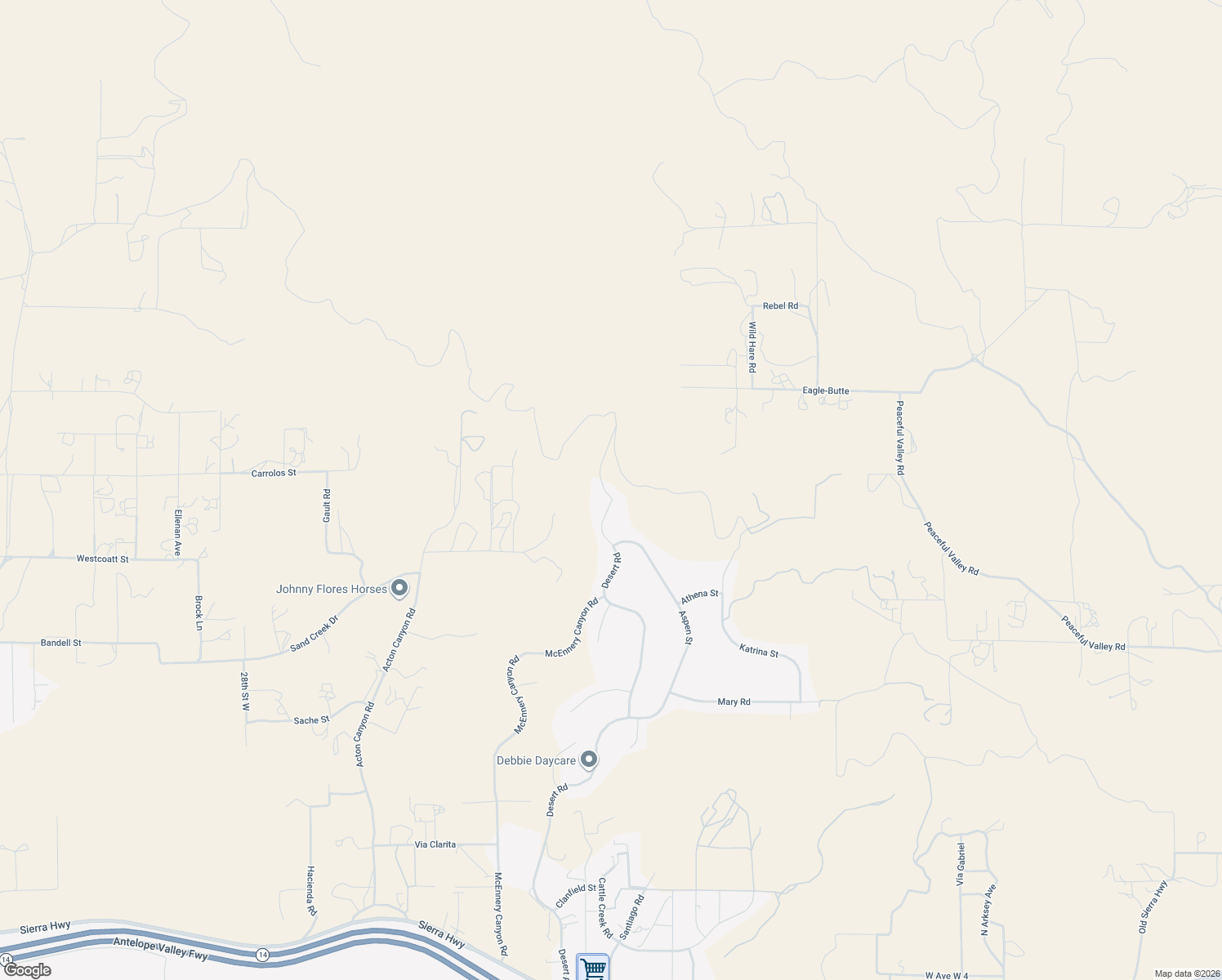 map of restaurants, bars, coffee shops, grocery stores, and more near 34670 Desert Road in Acton