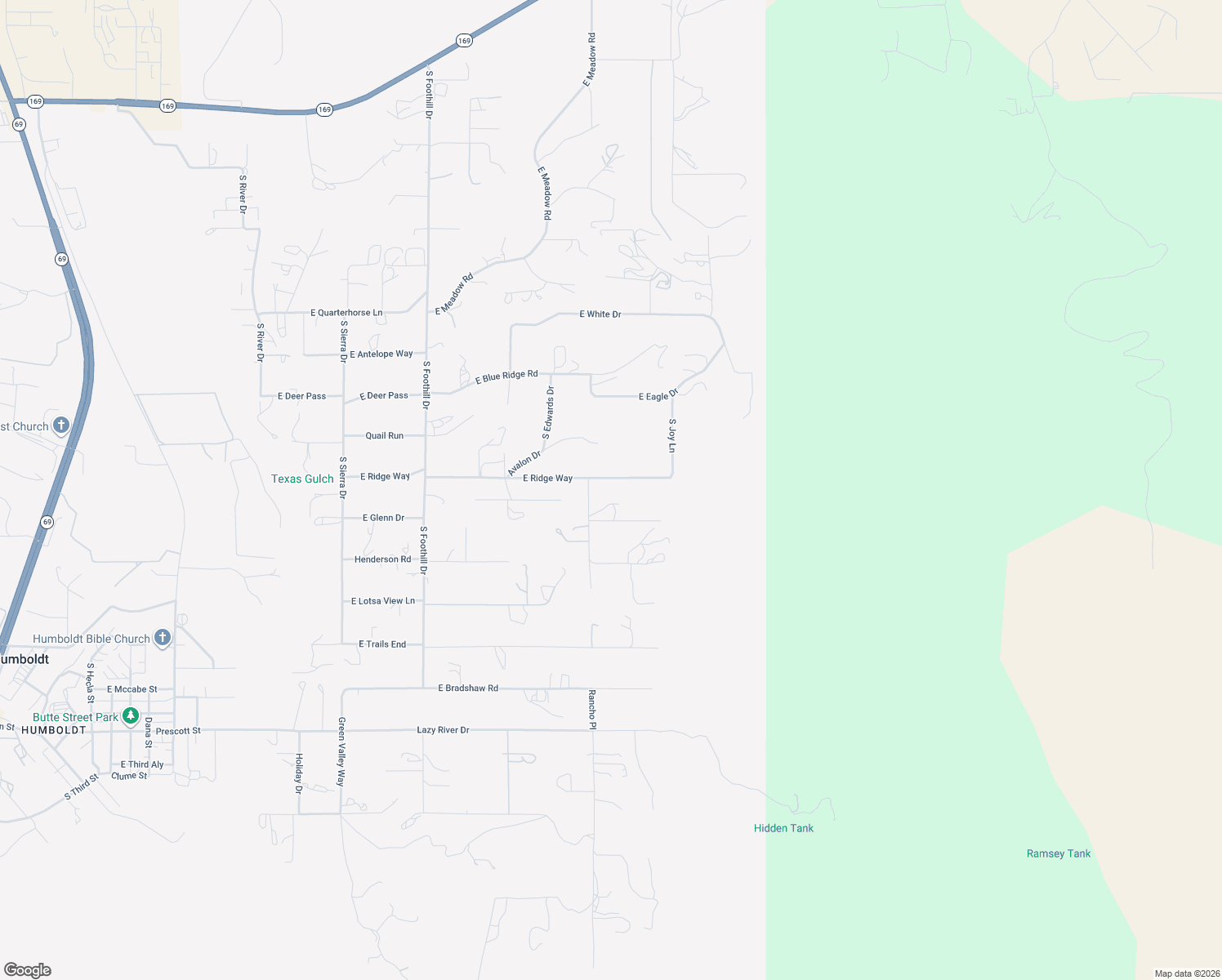 map of restaurants, bars, coffee shops, grocery stores, and more near 14563 East Ridge Way in Dewey-Humboldt