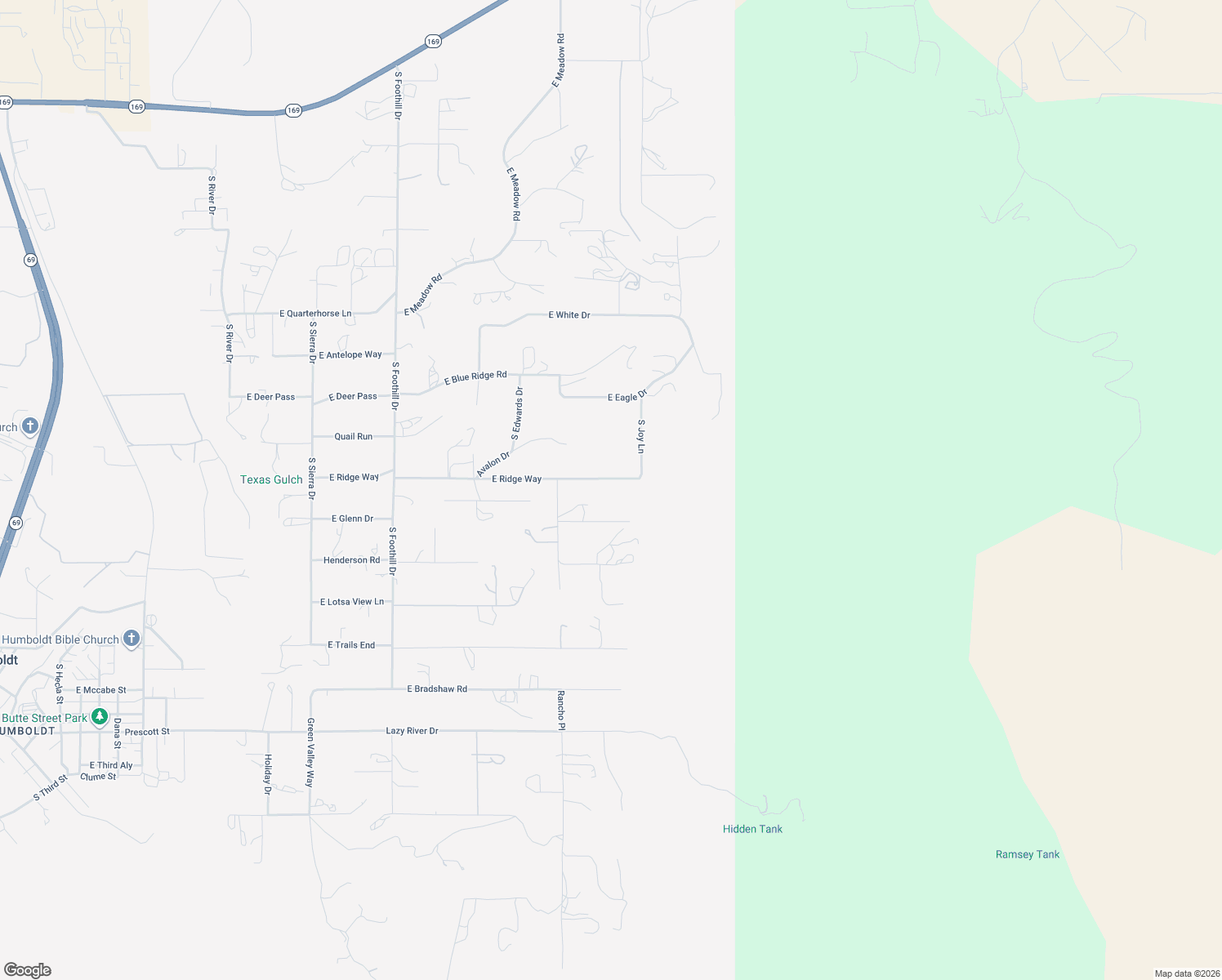 map of restaurants, bars, coffee shops, grocery stores, and more near 14638 East Ridge Way in Dewey-Humboldt