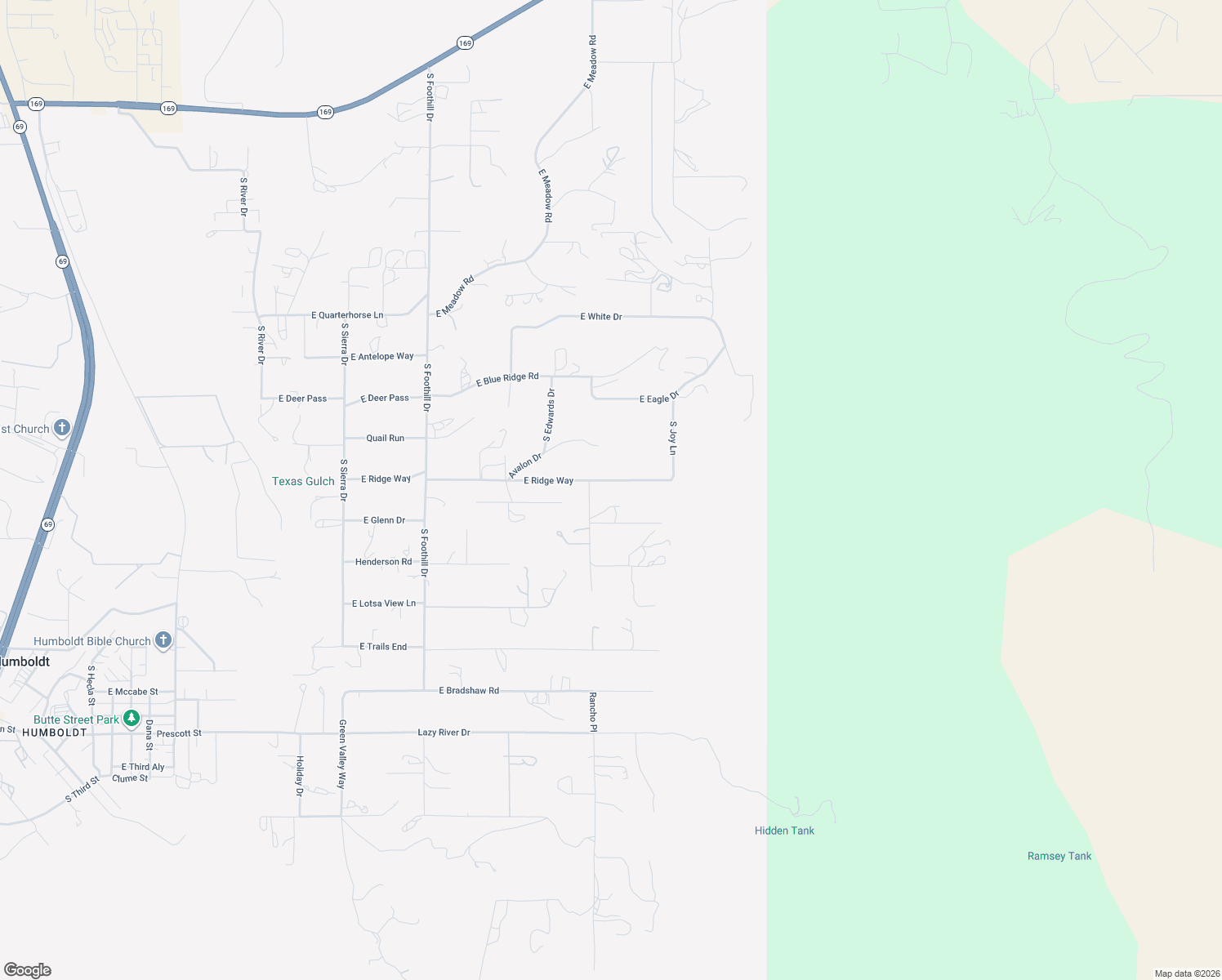 map of restaurants, bars, coffee shops, grocery stores, and more near 14563-14655 East Ridge Way in Dewey-Humboldt