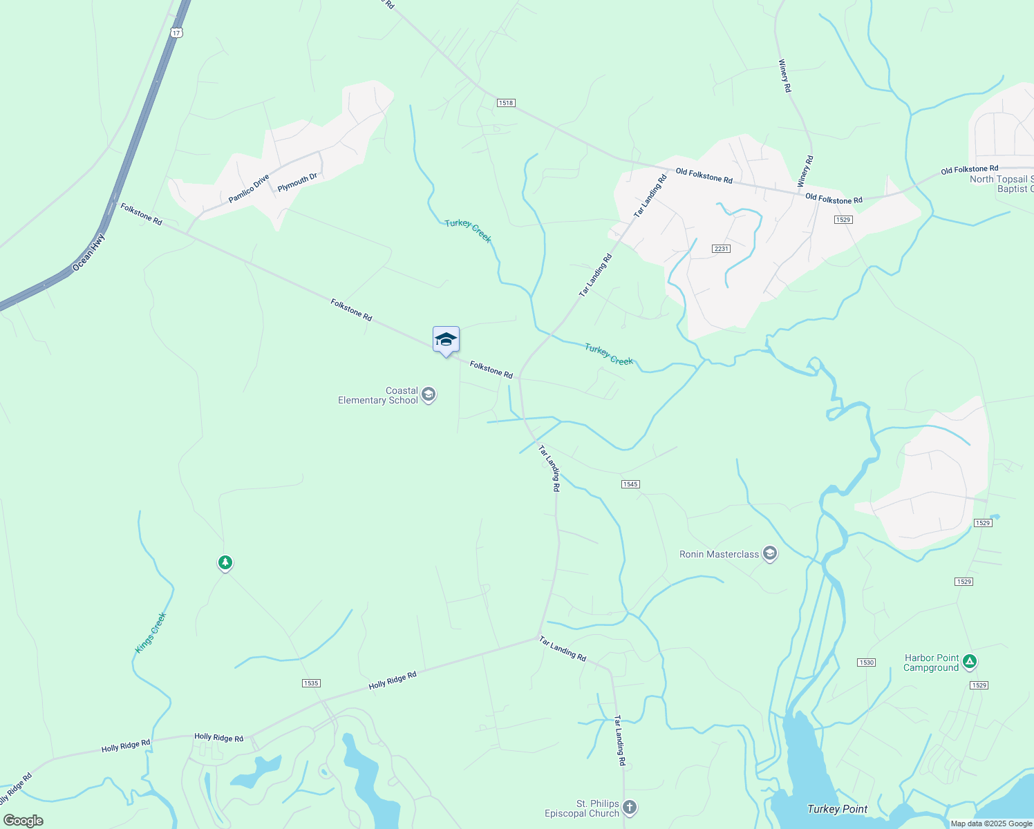 map of restaurants, bars, coffee shops, grocery stores, and more near 314 Tar Landing Road in Holly Ridge