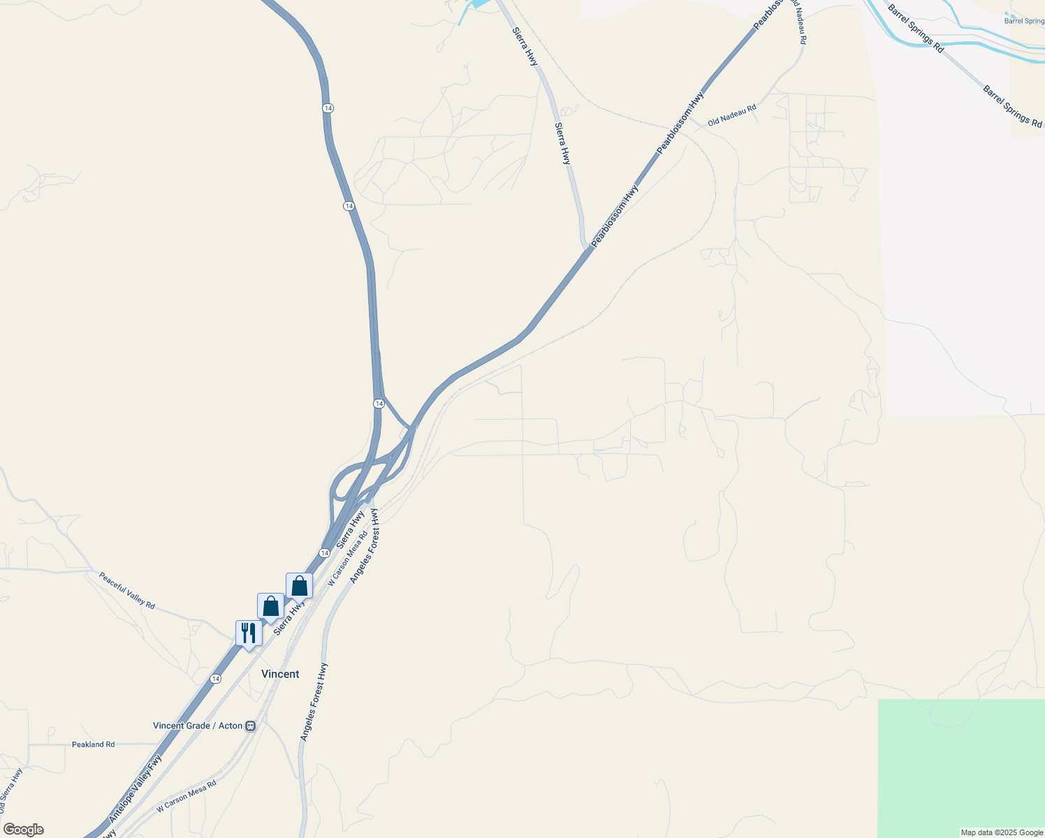 map of restaurants, bars, coffee shops, grocery stores, and more near North Rough Road in Palmdale