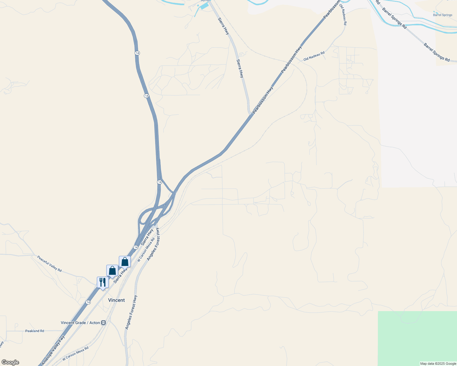 map of restaurants, bars, coffee shops, grocery stores, and more near North Rough Road in Palmdale