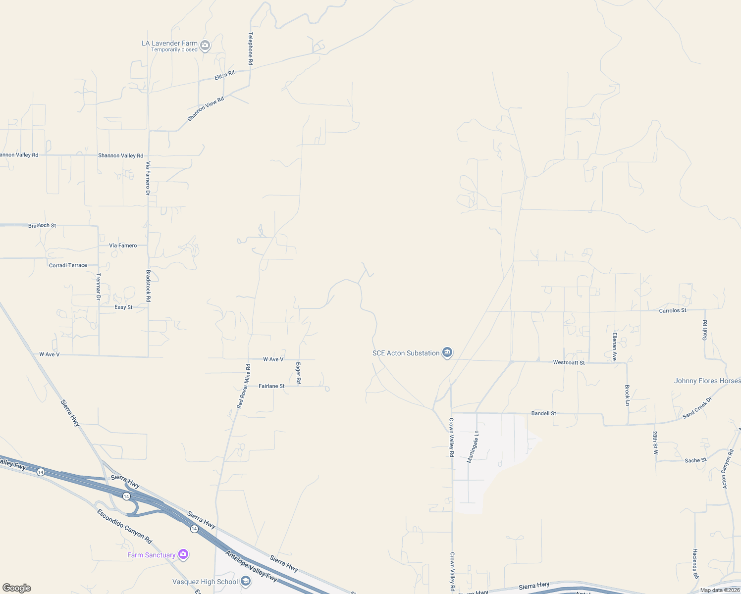 map of restaurants, bars, coffee shops, grocery stores, and more near 4131 Pelona Canyon Road in Acton