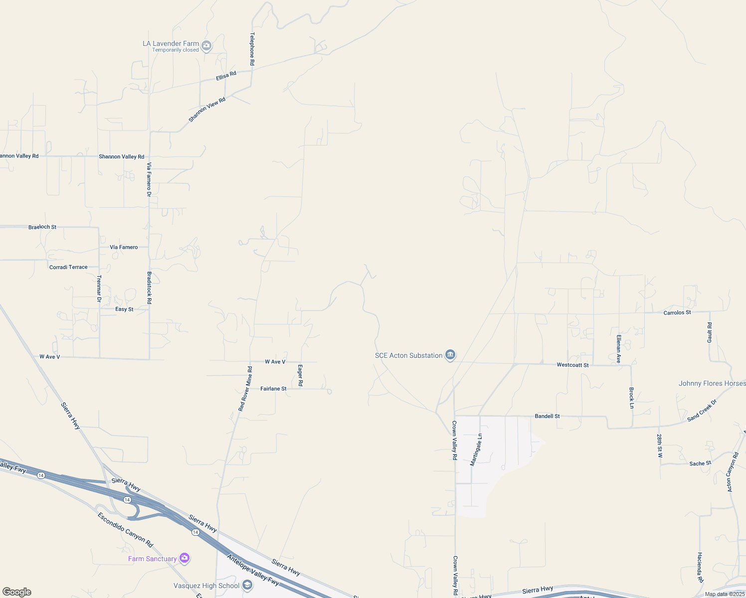 map of restaurants, bars, coffee shops, grocery stores, and more near 4131 Pelona Canyon Road in Acton