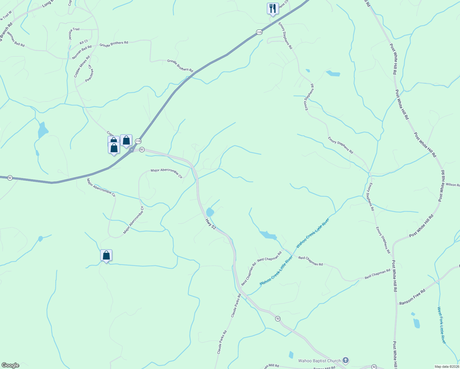 map of restaurants, bars, coffee shops, grocery stores, and more near 7533 Georgia 52 in Murrayville