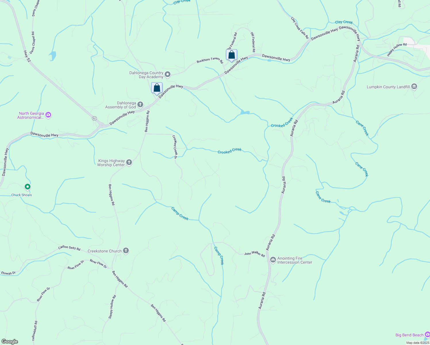 map of restaurants, bars, coffee shops, grocery stores, and more near 299 High Creek Drive in Dahlonega
